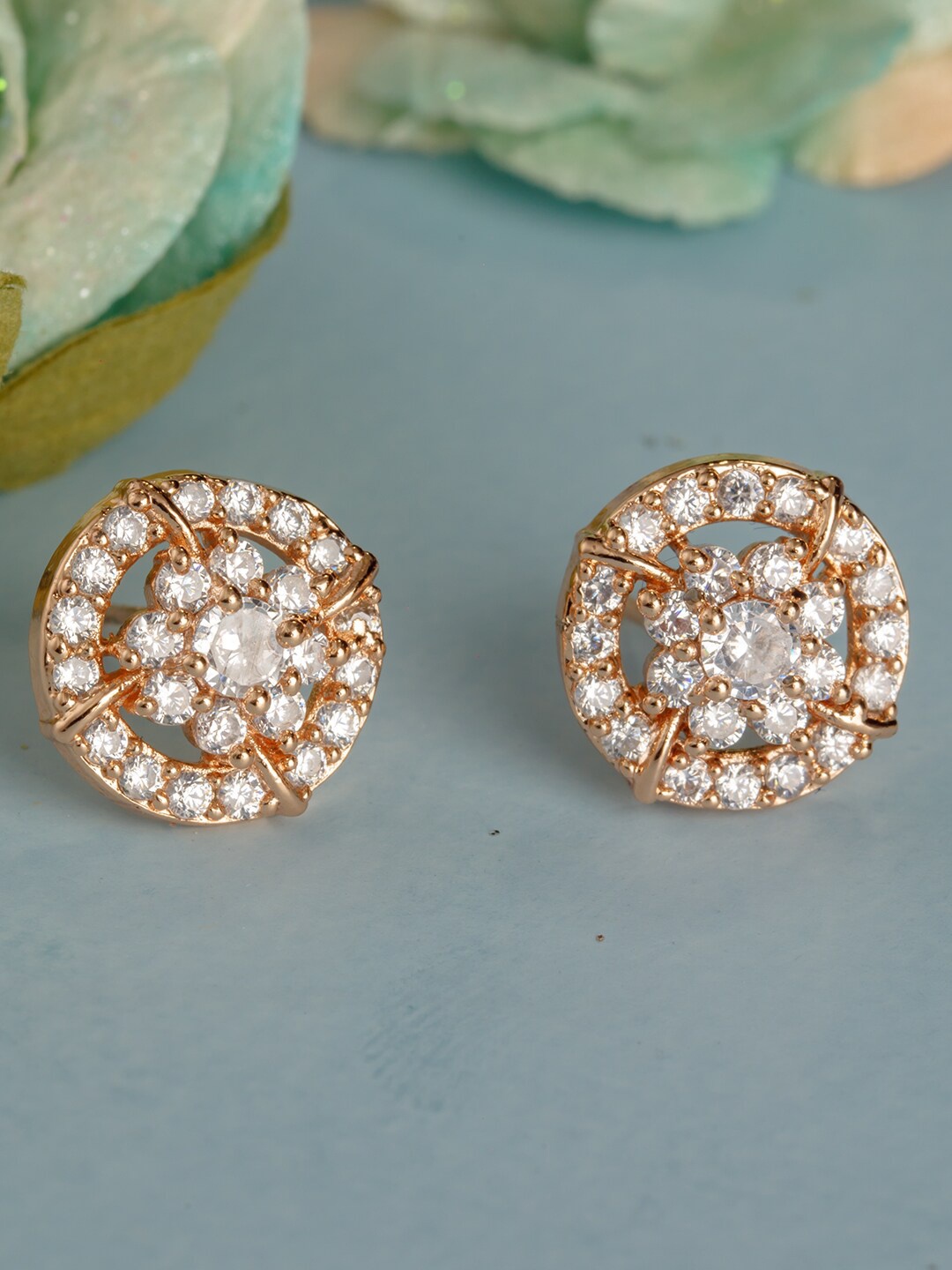 

BARSANO Gold-Toned Circular Studs Earrings