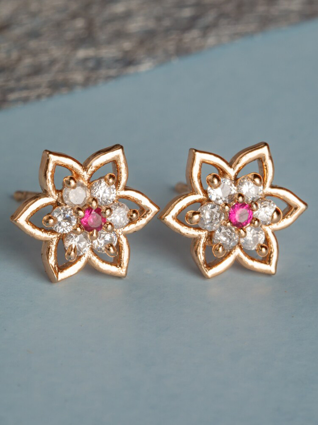 

BARSANO Gold-Toned Floral Studs Earrings
