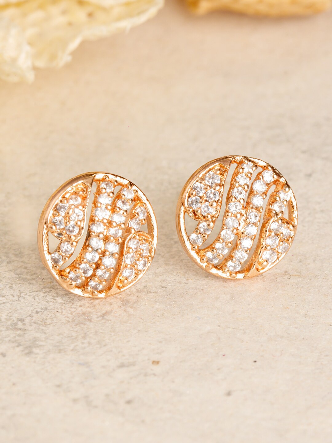 

BARSANO Gold-Toned Circular Studs Earrings