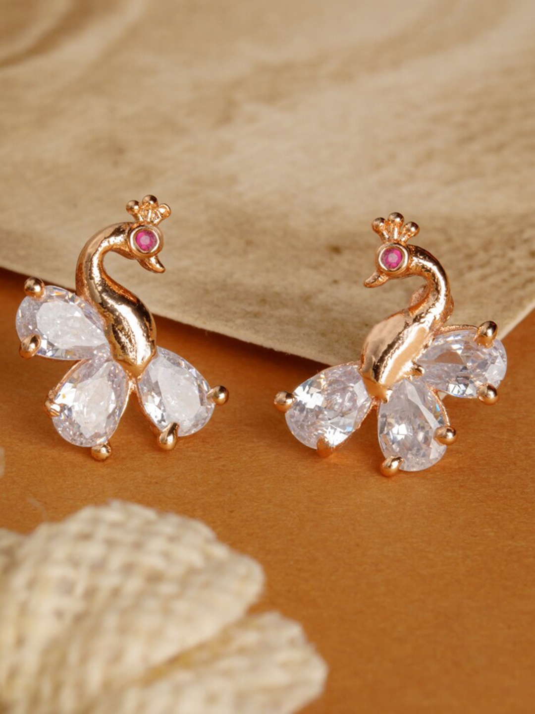 

BARSANO Gold-Toned Peacock Shaped Drop Earrings