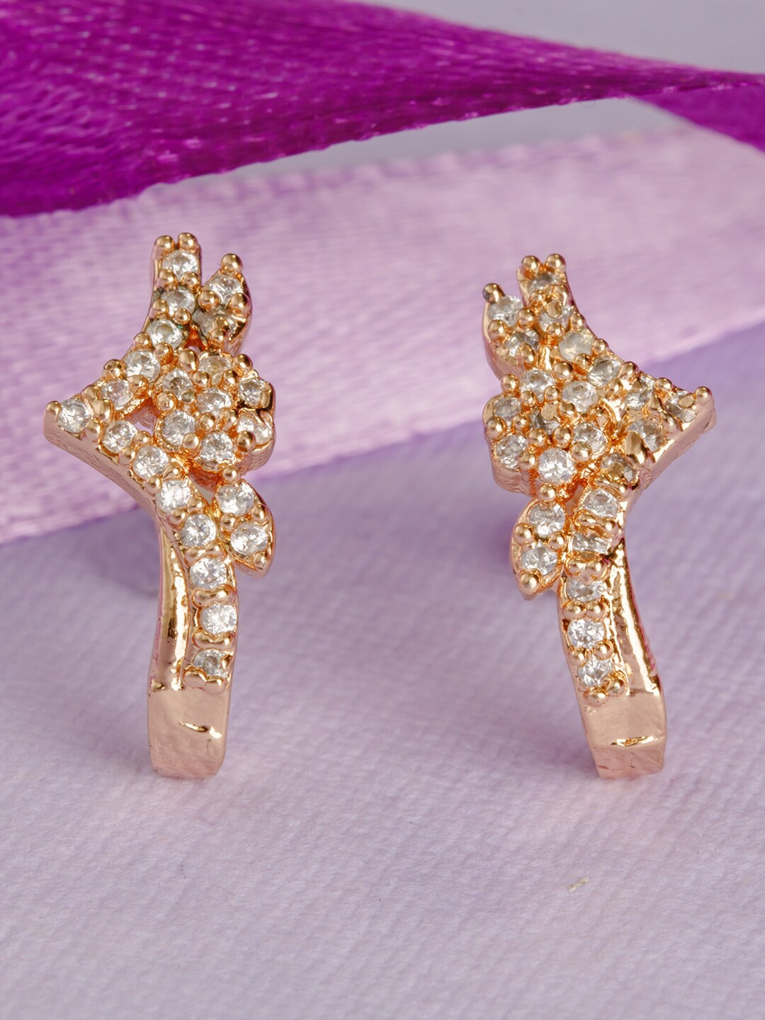 

BARSANO Gold-Toned Contemporary Studs Earrings