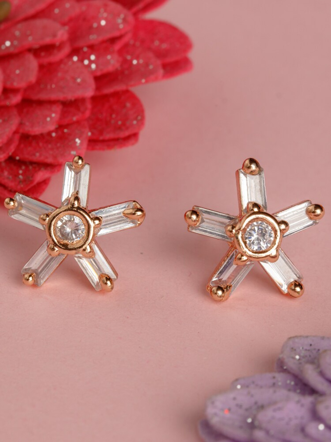 

BARSANO Gold-Toned Star Shaped Studs Earrings