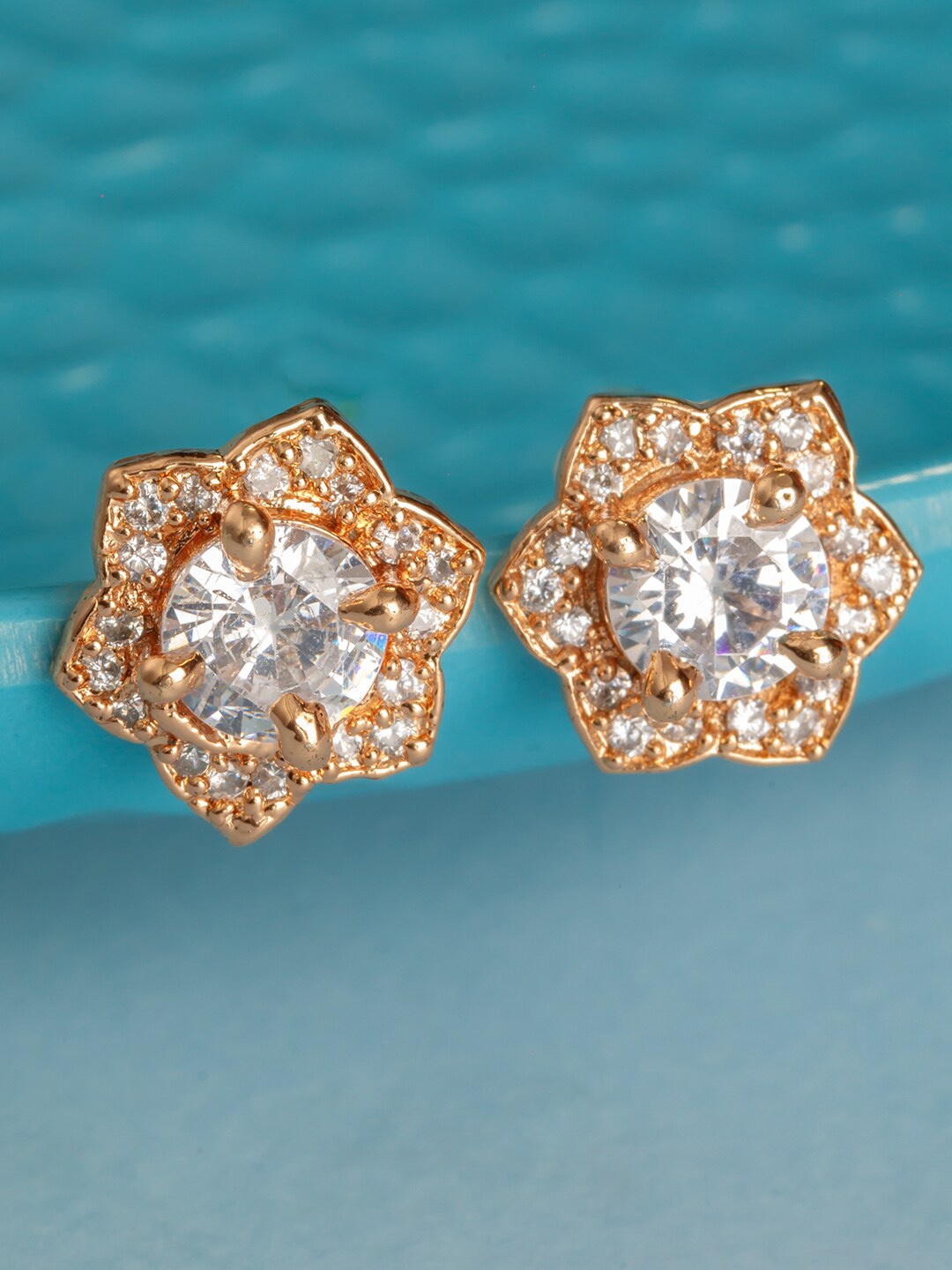 

BARSANO Gold-Toned Floral Studs Earrings