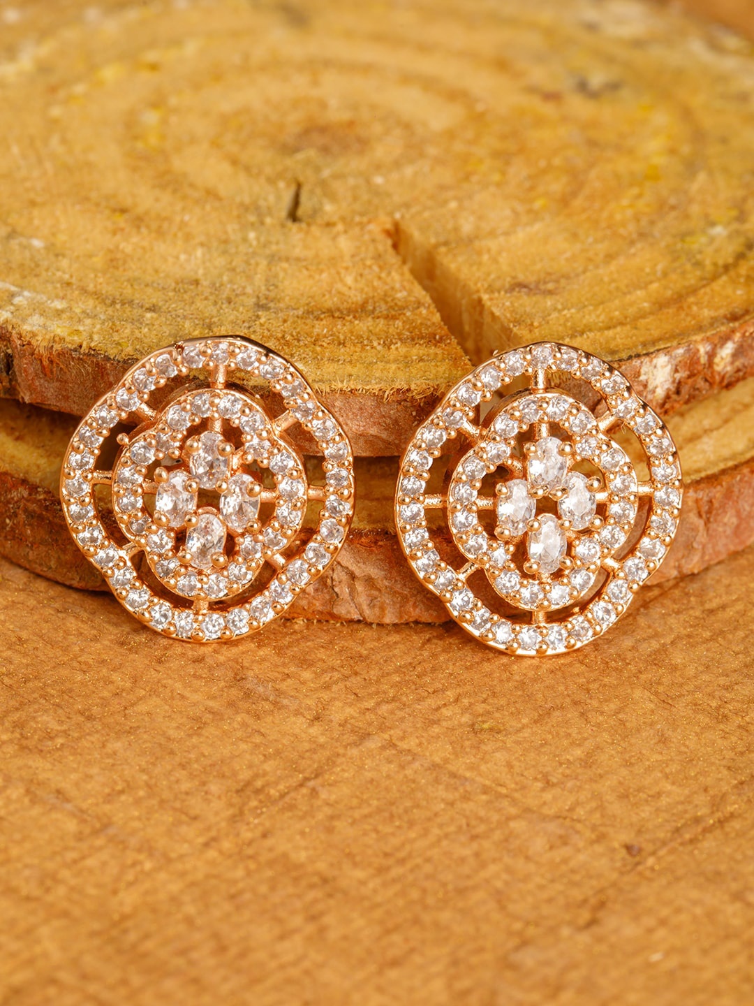 

BARSANO Gold-Toned Contemporary Studs Earrings