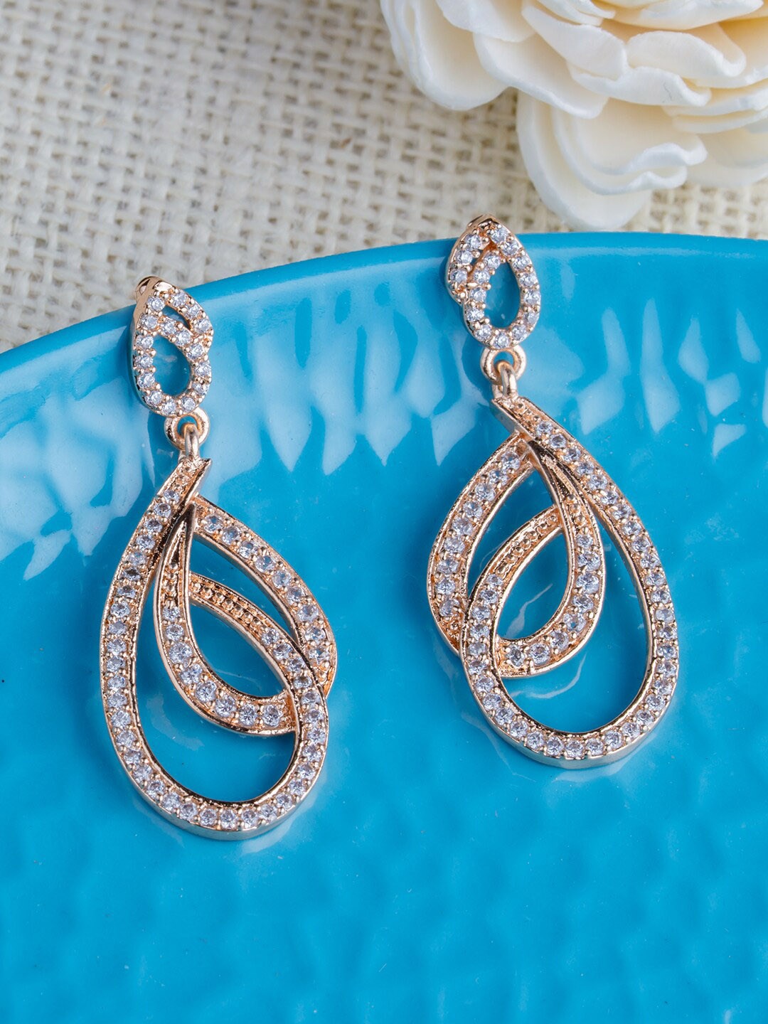

BARSANO Gold-Toned Contemporary Drop Earrings