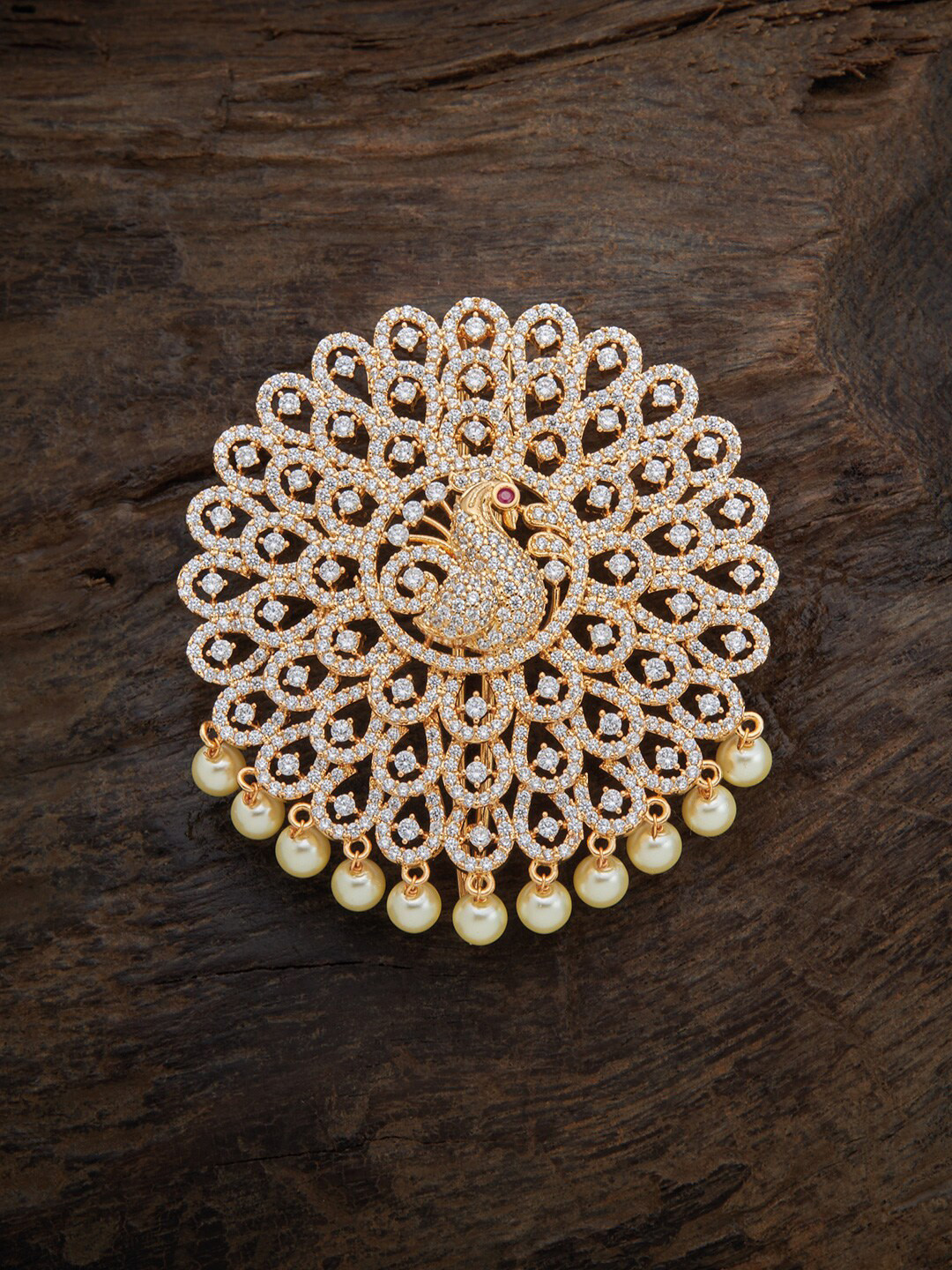 

Kushal's Fashion Jewellery Women Gold-Toned & White Beaded Hair Brooch Pin
