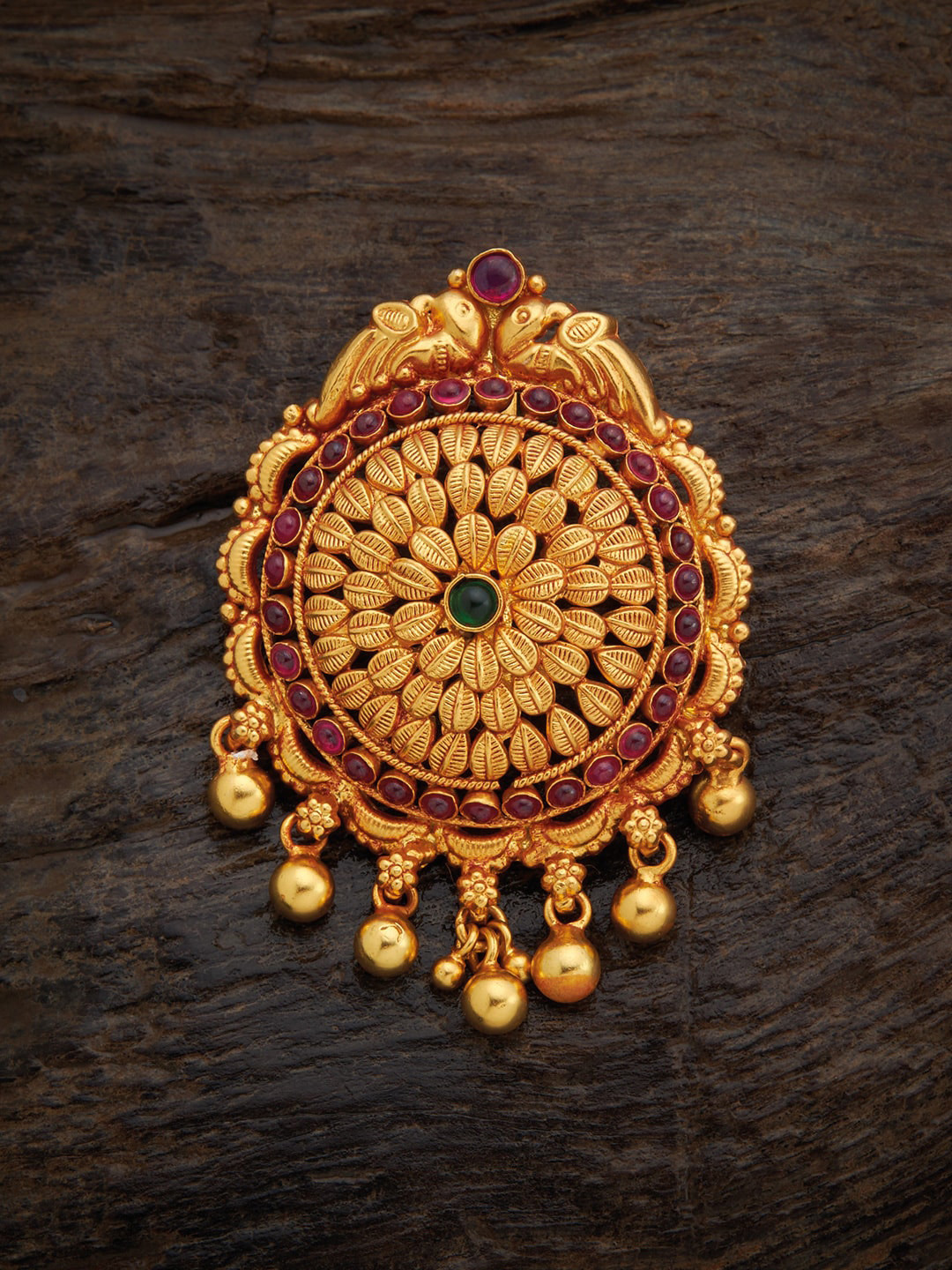 

Kushal's Fashion Jewellery Gold-Plated Pink & Green Stone-Studded Pendant