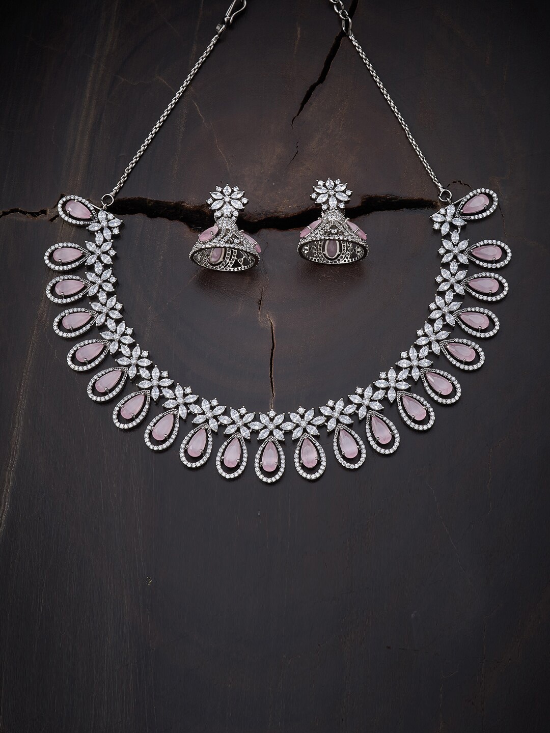 

Kushal's Fashion Jewellery Pink & Silver-Toned Gold-Plated Necklace Set