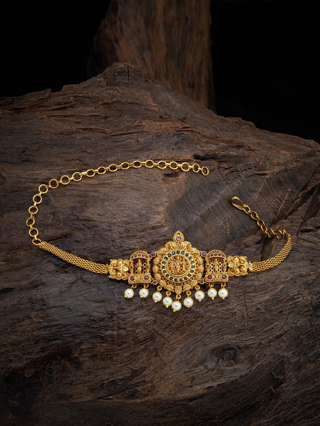 

Kushal's Fashion Jewellery Women Red & Green Antique Gold-Plated Armlet Bracelet