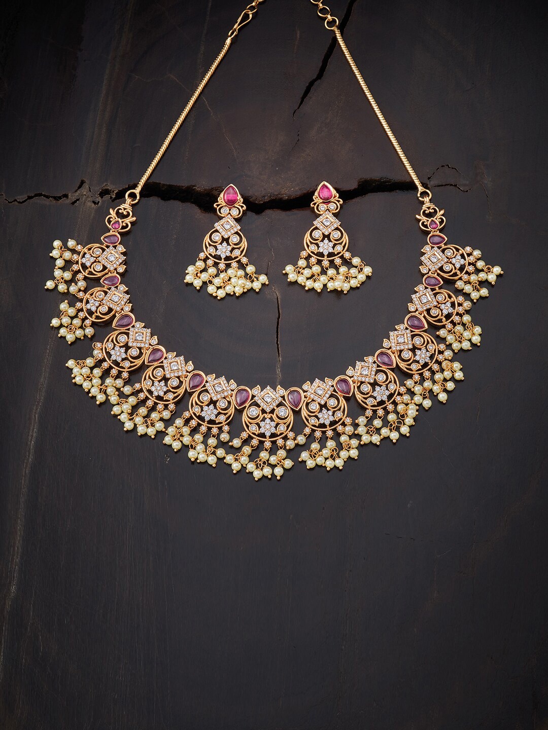 

Kushal's Fashion Jewellery Red Gold-Plated Necklace & Earrings