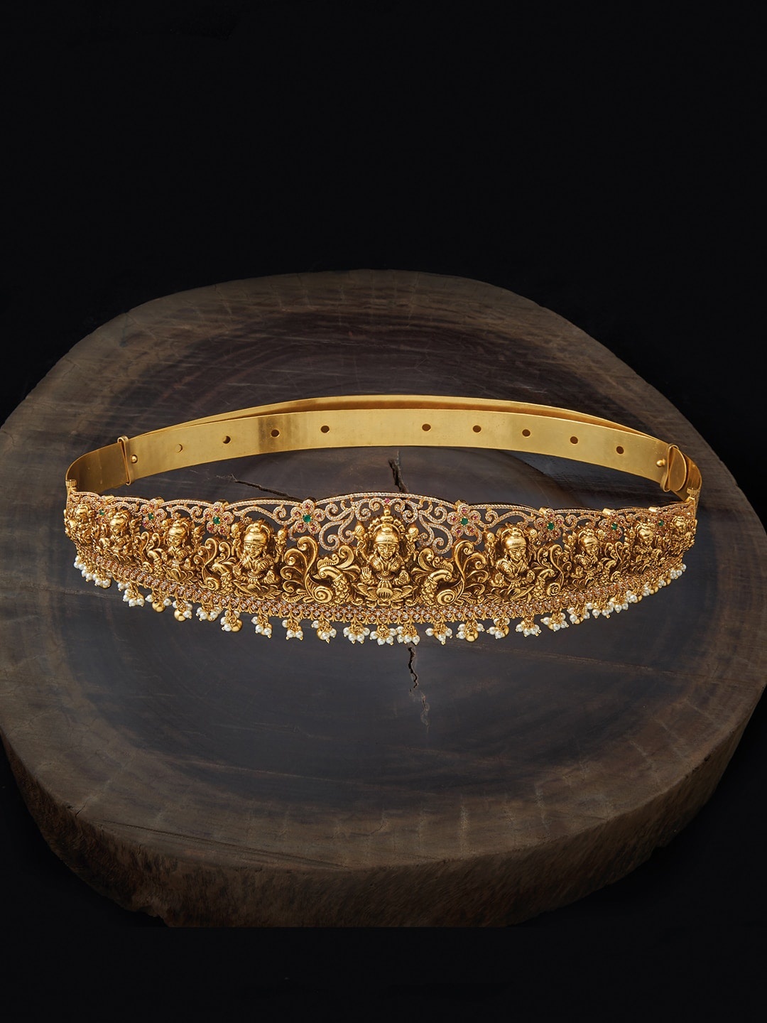 

Kushal's Fashion Jewellery Gold-Plated White & Green Stone-Studded & Beaded Waist Chain
