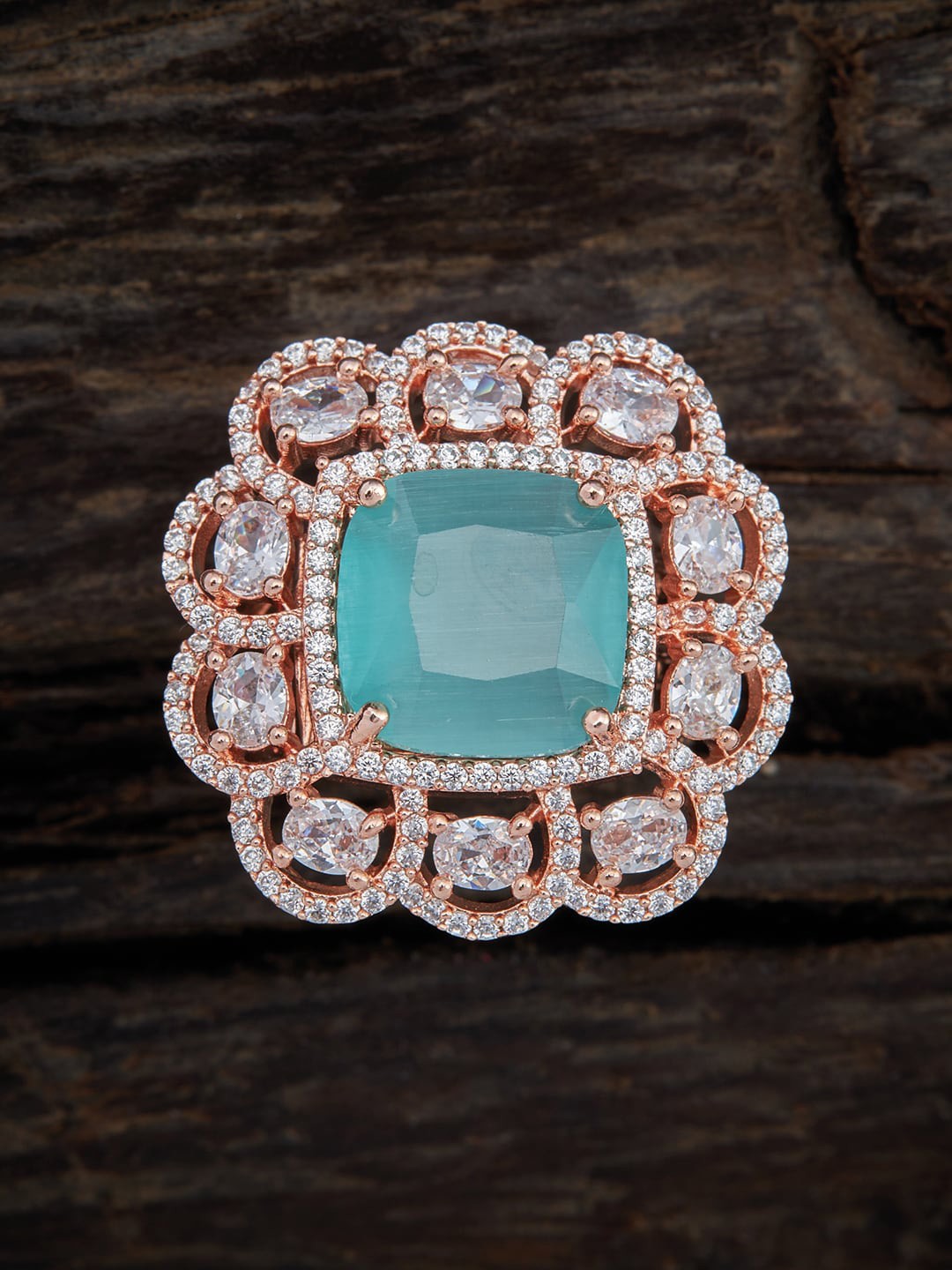 

Kushal's Fashion Jewellery Women Rose Gold-Plated & Sea-Green CZ-Studded Finger Ring