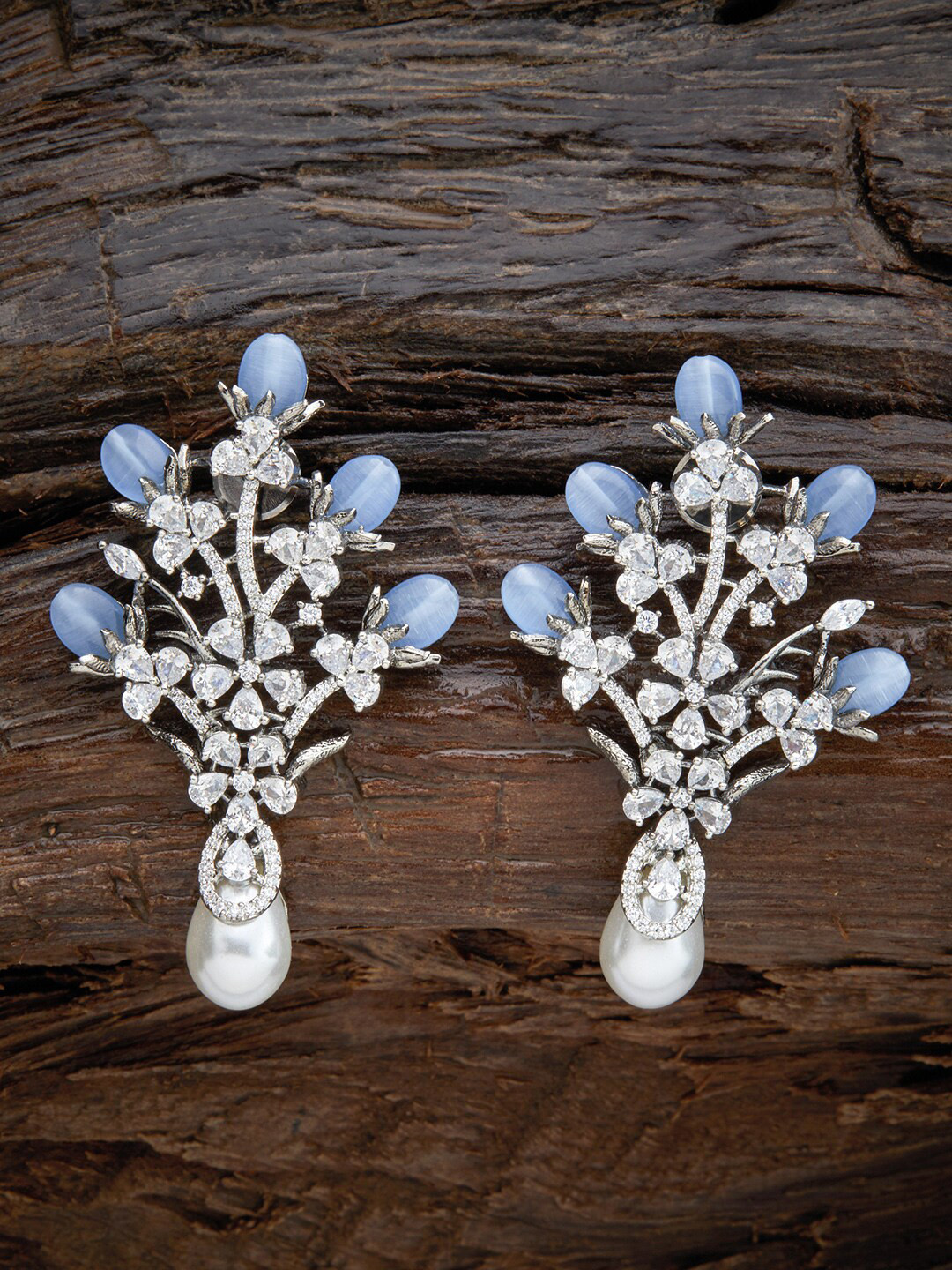 

Kushal's Fashion Jewellery Blue Floral Drop Earrings