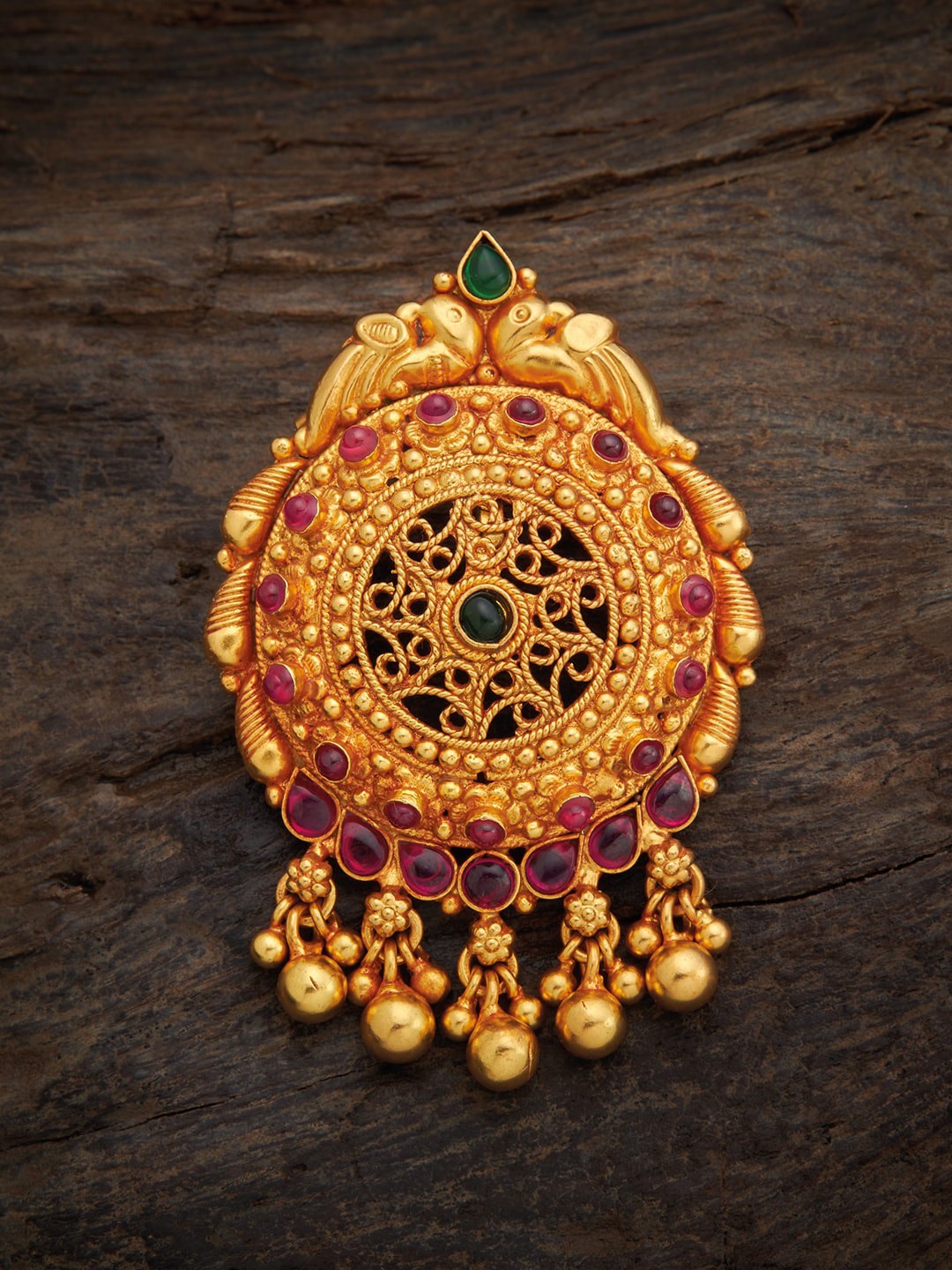 

Kushals Fashion Jewellery 92.5 Silver Gold-Plated Pink & Green Stone-Studded Pendant