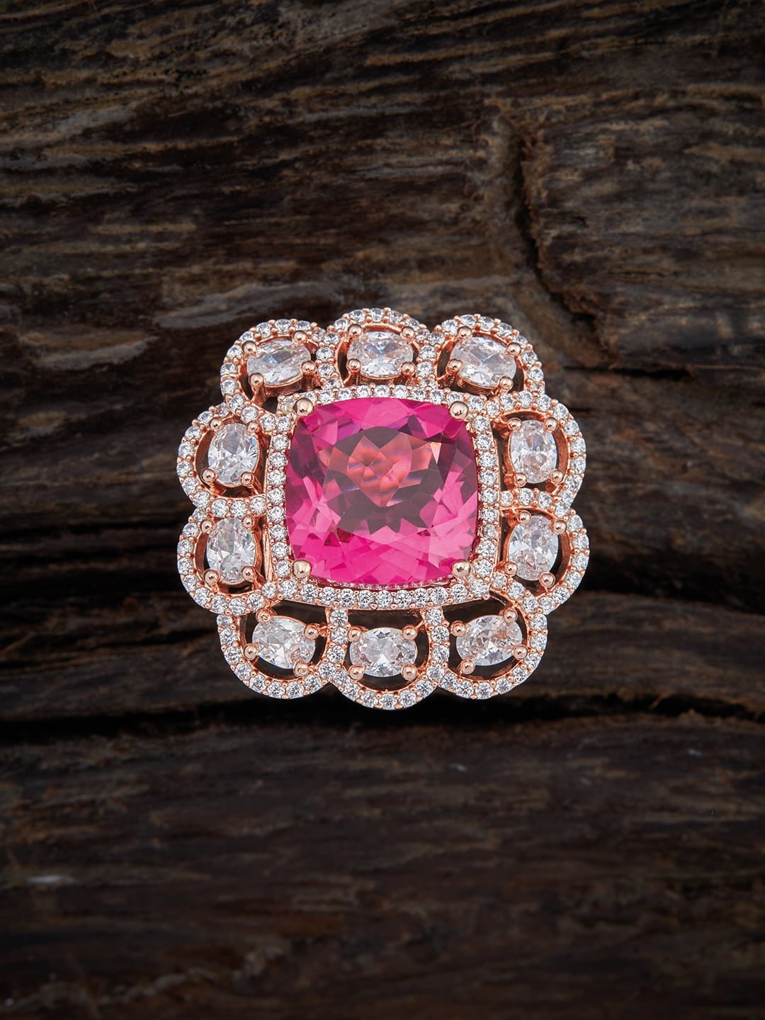 

Kushal's Fashion Jewellery Rose Gold-Plated White & Pink CZ-Studded Finger Ring