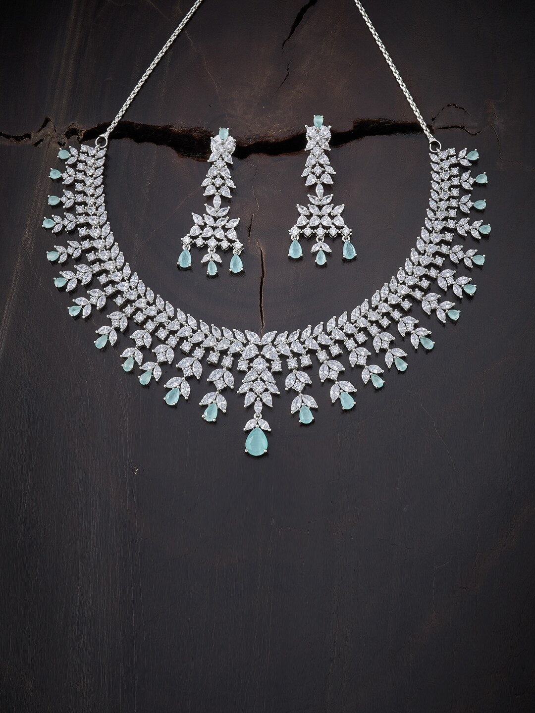 

Kushal's Fashion Jewellery Sea Green Rhodium-Plated Jewelry Set