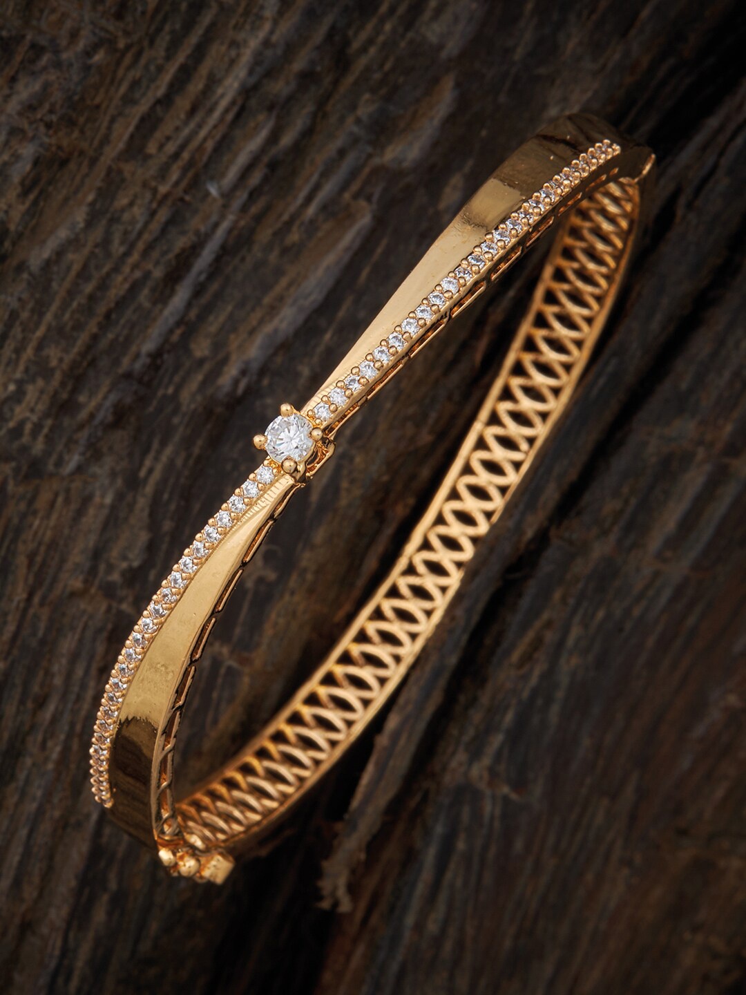 

Kushal's Fashion Jewellery Women White Cubic Zirconia Gold-Plated Kada Bracelet