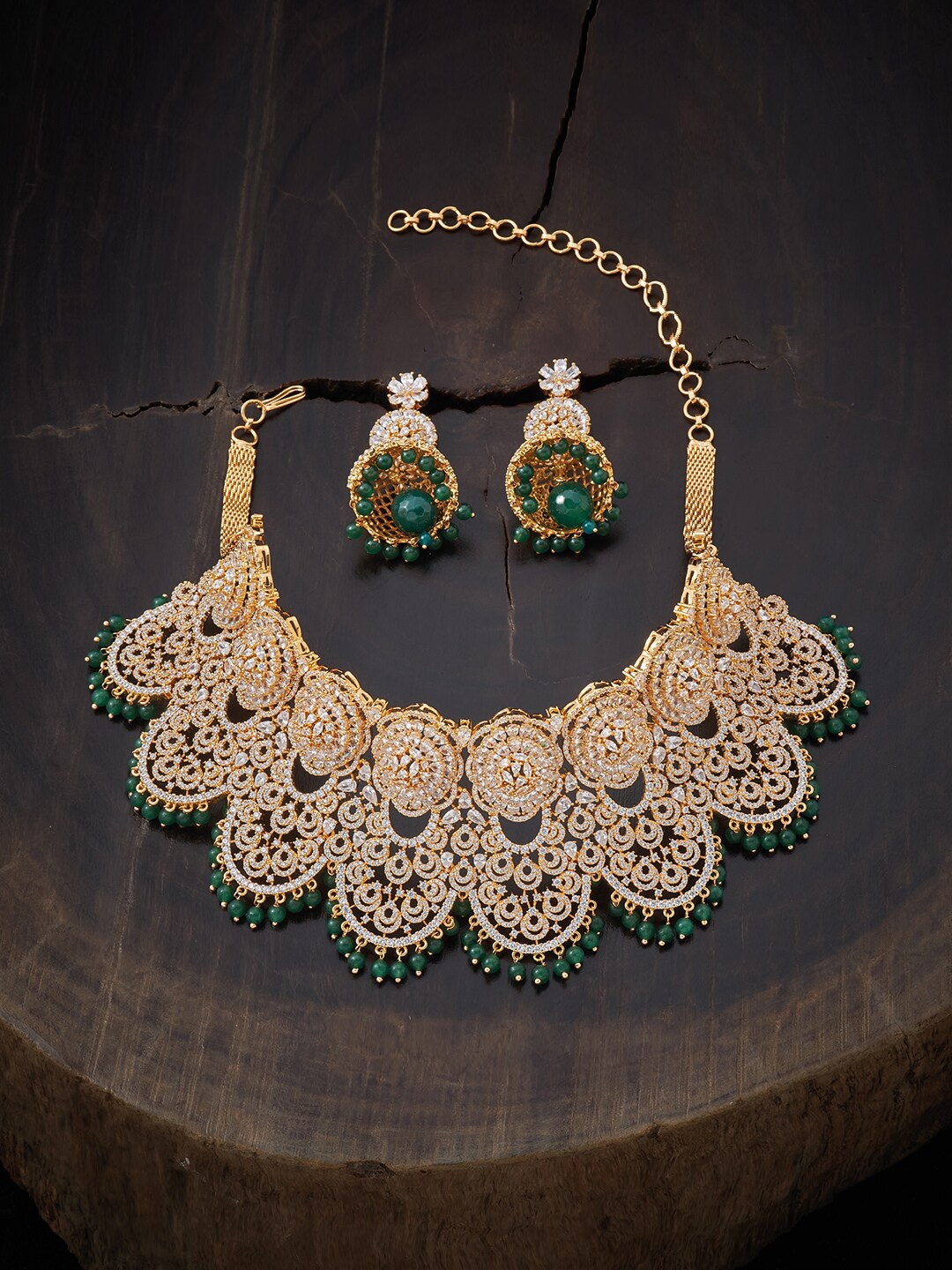 

Kushal's Fashion Jewellery Green Gold-Plated CZ Necklace