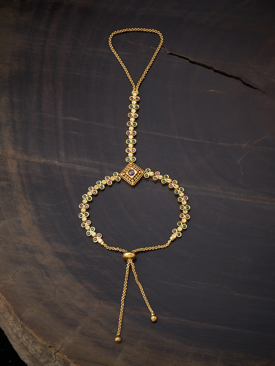 

Kushal's Fashion Jewellery Women Red & Green Antique Gold-Plated Wraparound Bracelet