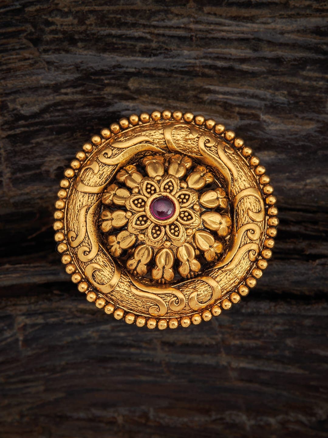 

Kushal's Fashion Jewellery Gold-Plated & Red Stone Stone-Studded Finger Ring