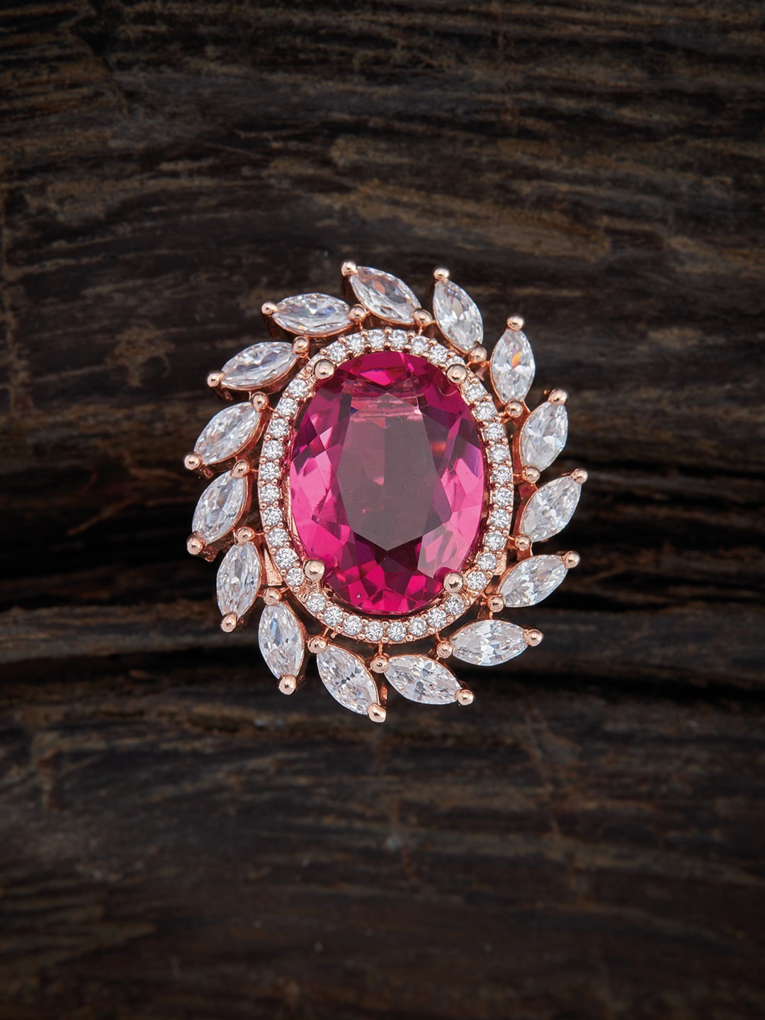 

Kushal's Fashion Jewellery Rose Gold-Plated White & Pink CZ-Studded Adjustable Finger Ring