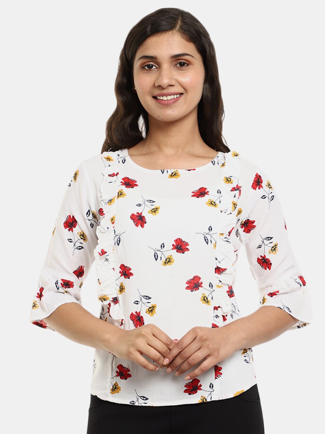 

V-Mart White Floral Print Top