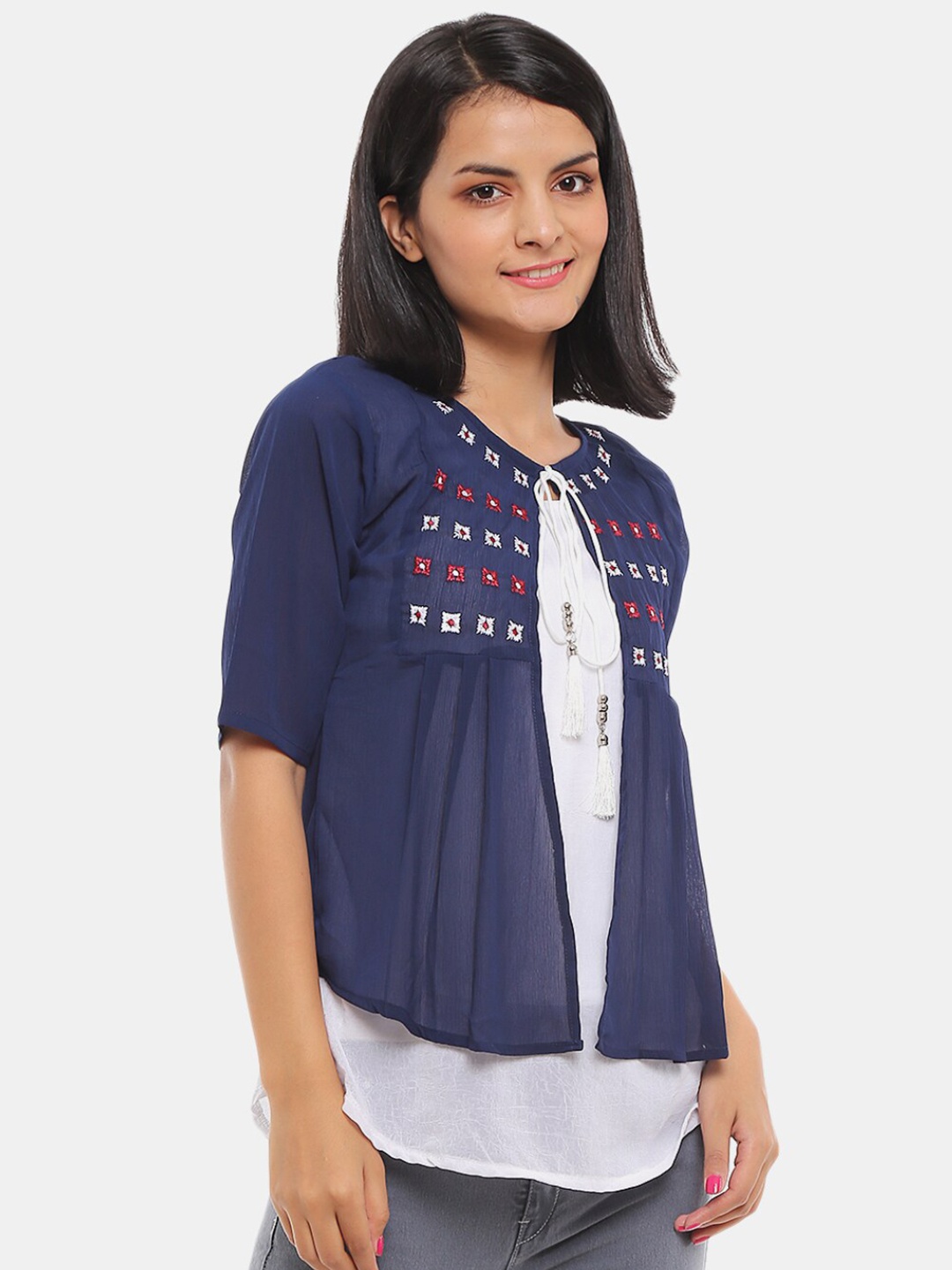 

V-Mart Navy Blue Print Top