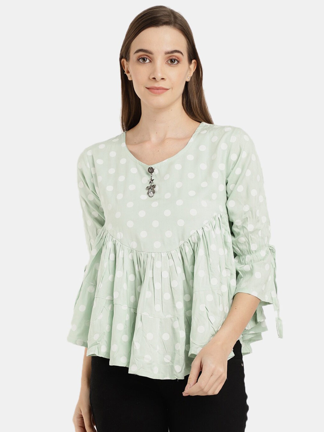 

V-Mart Green Print Peplum Top