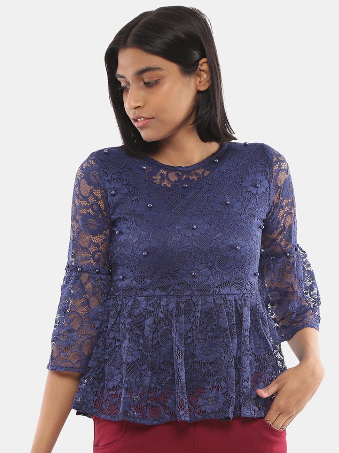 

V-Mart Navy Blue Peplum Top