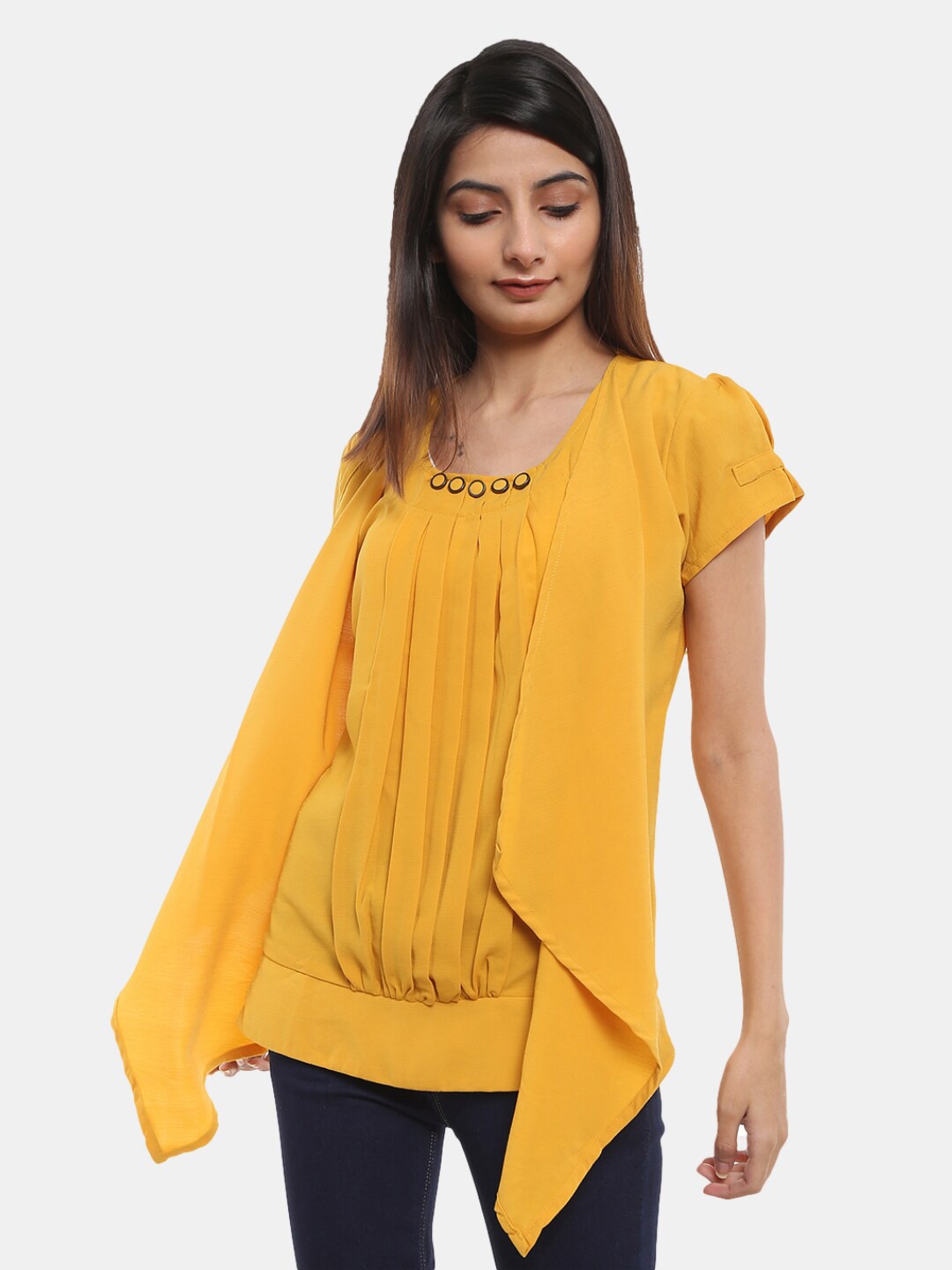 

V-Mart Layered Blouson Top, Mustard