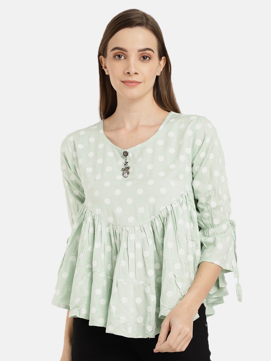 

V-Mart Women Green Western Printed Peplum Top, Pink