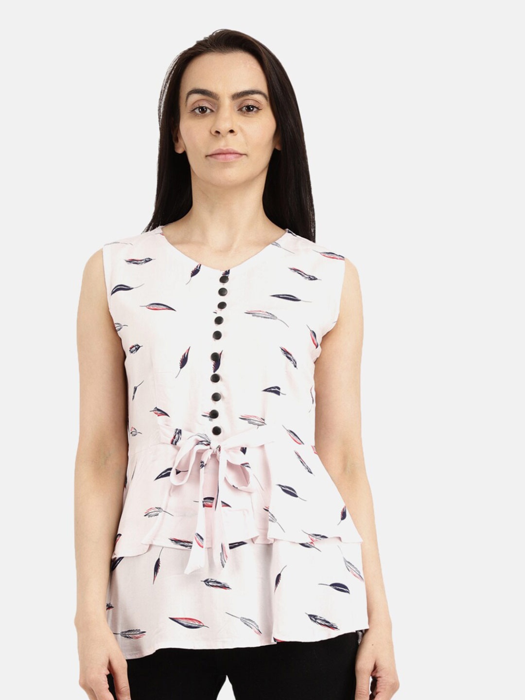

V-Mart Women Light Pink Western Printed Sleeveless Tiered Top