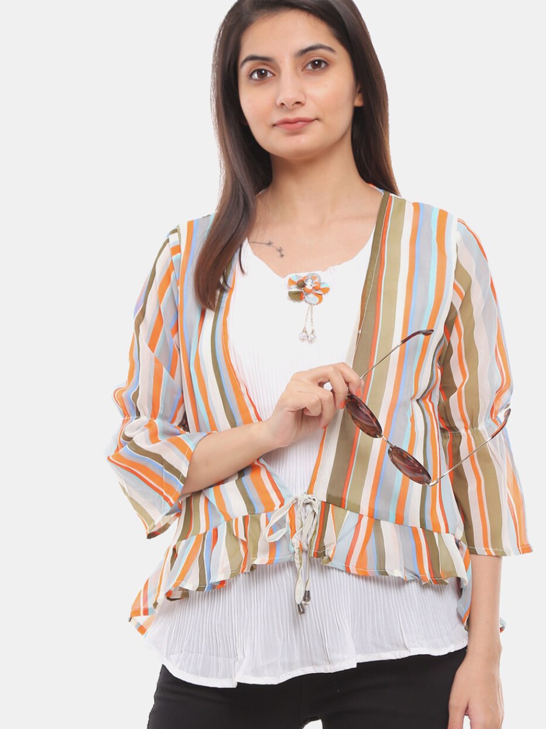 

V-Mart Women Multi colour Striped Round Neck Top