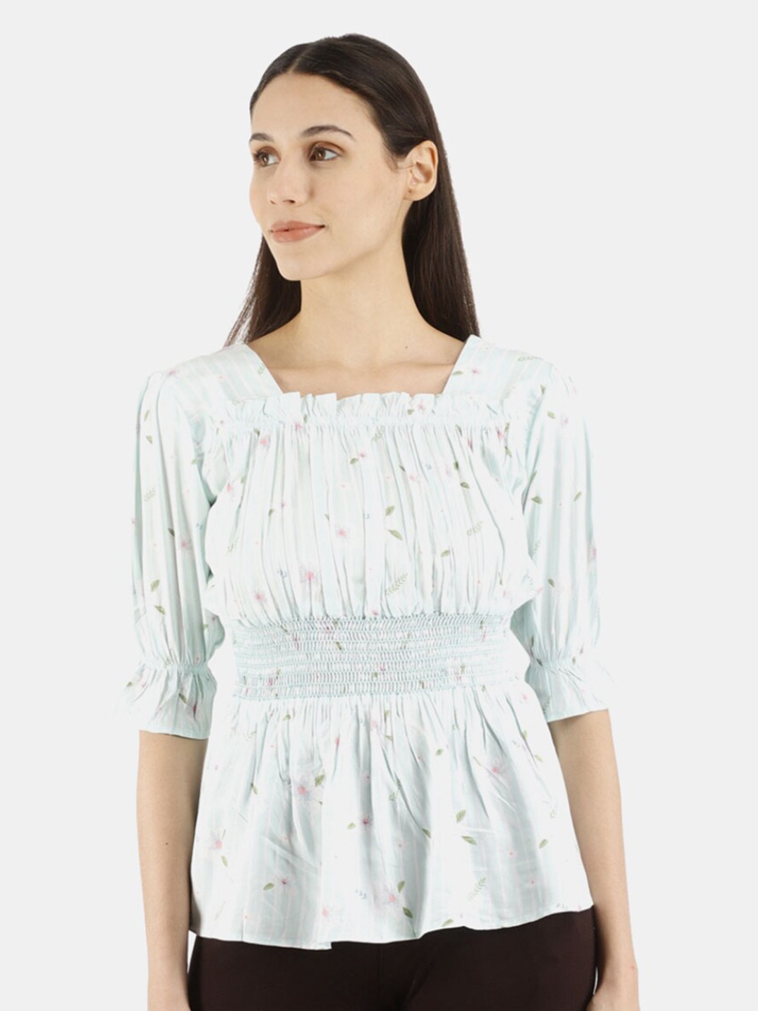 

V-Mart Women Green Print Cinched Waist Top