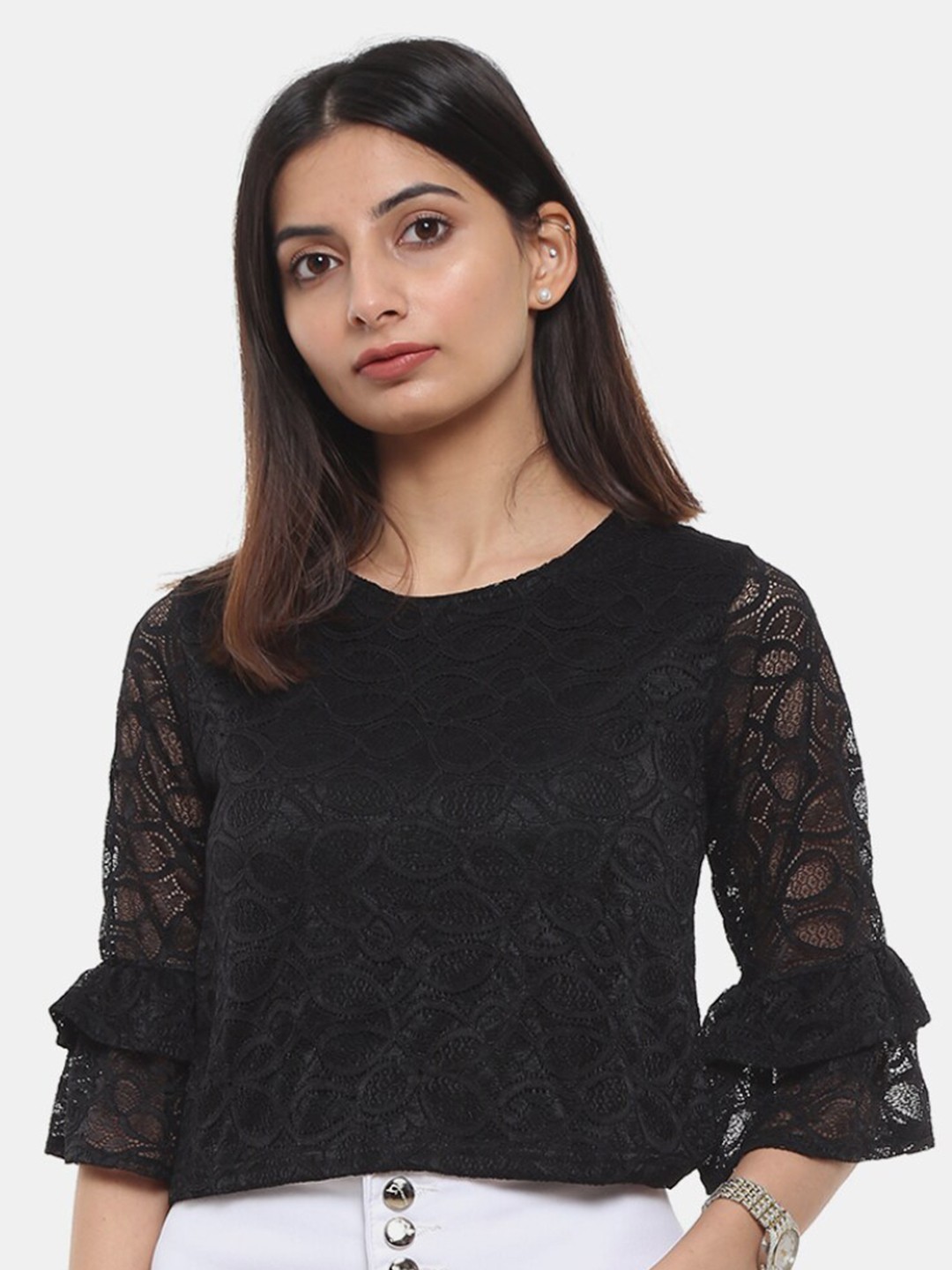 

V-Mart Black Self Design Crop Top