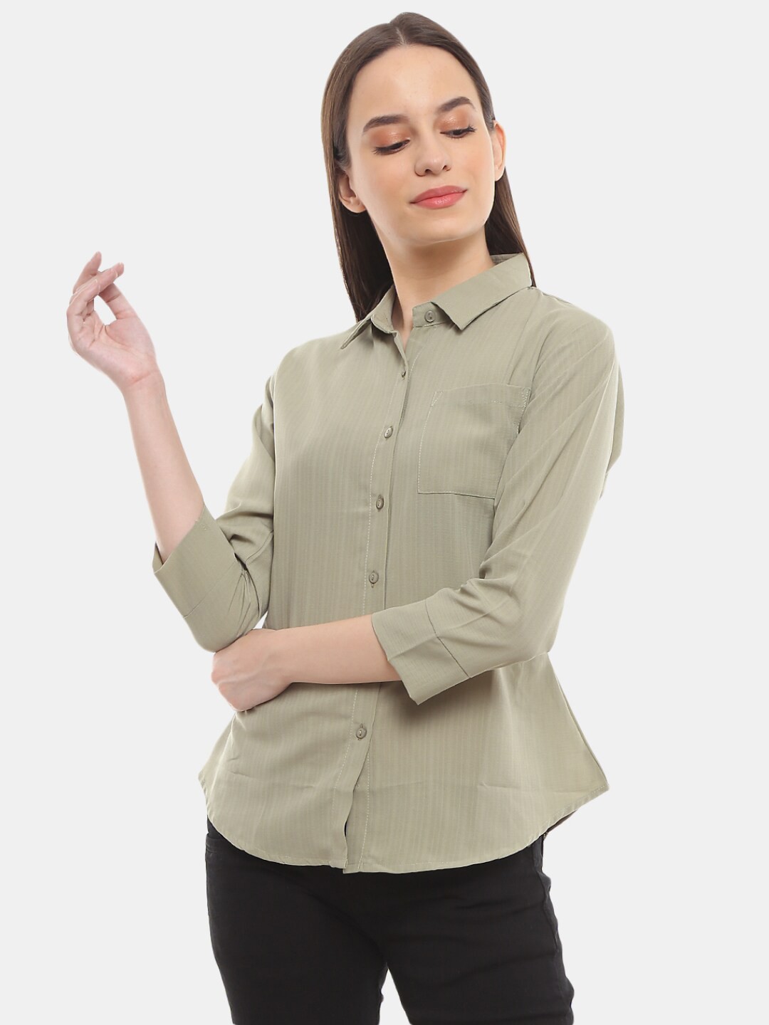 

V-Mart Women Western Light Green Solid Shirt Style Top