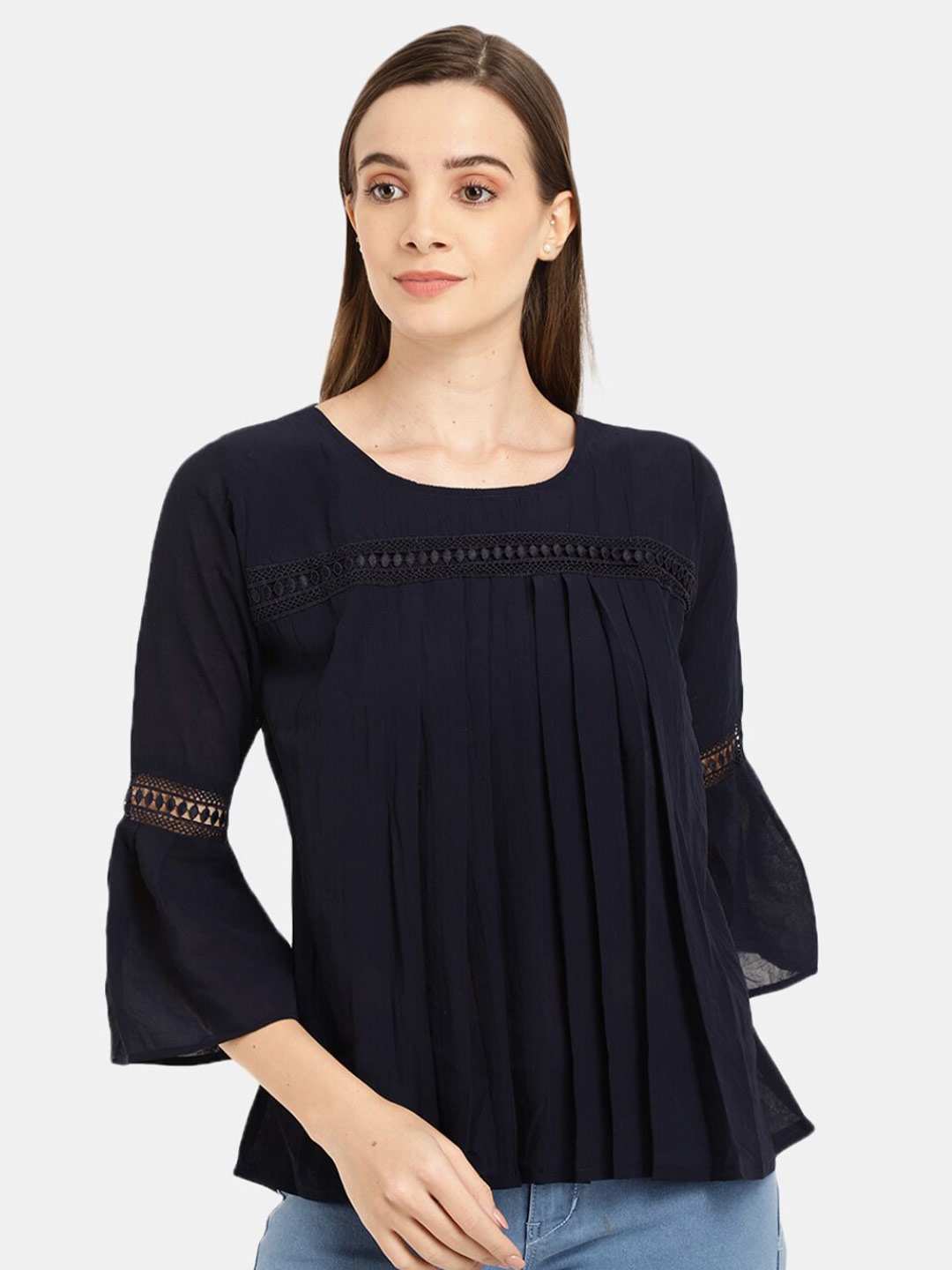 

V-Mart Navy Blue Pleated Georgette Top