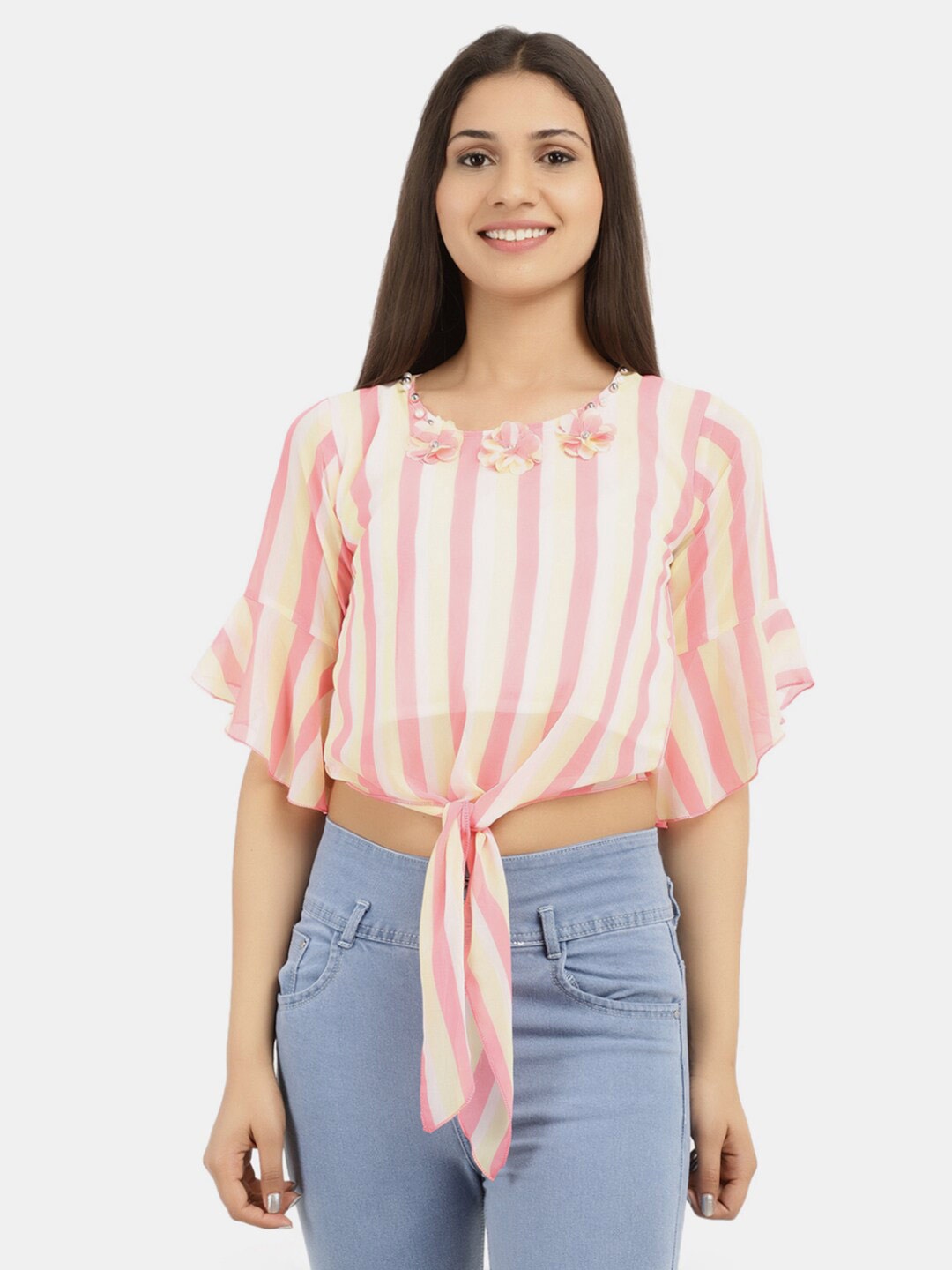 

V-Mart Women Peach-Coloured Striped Crop Top