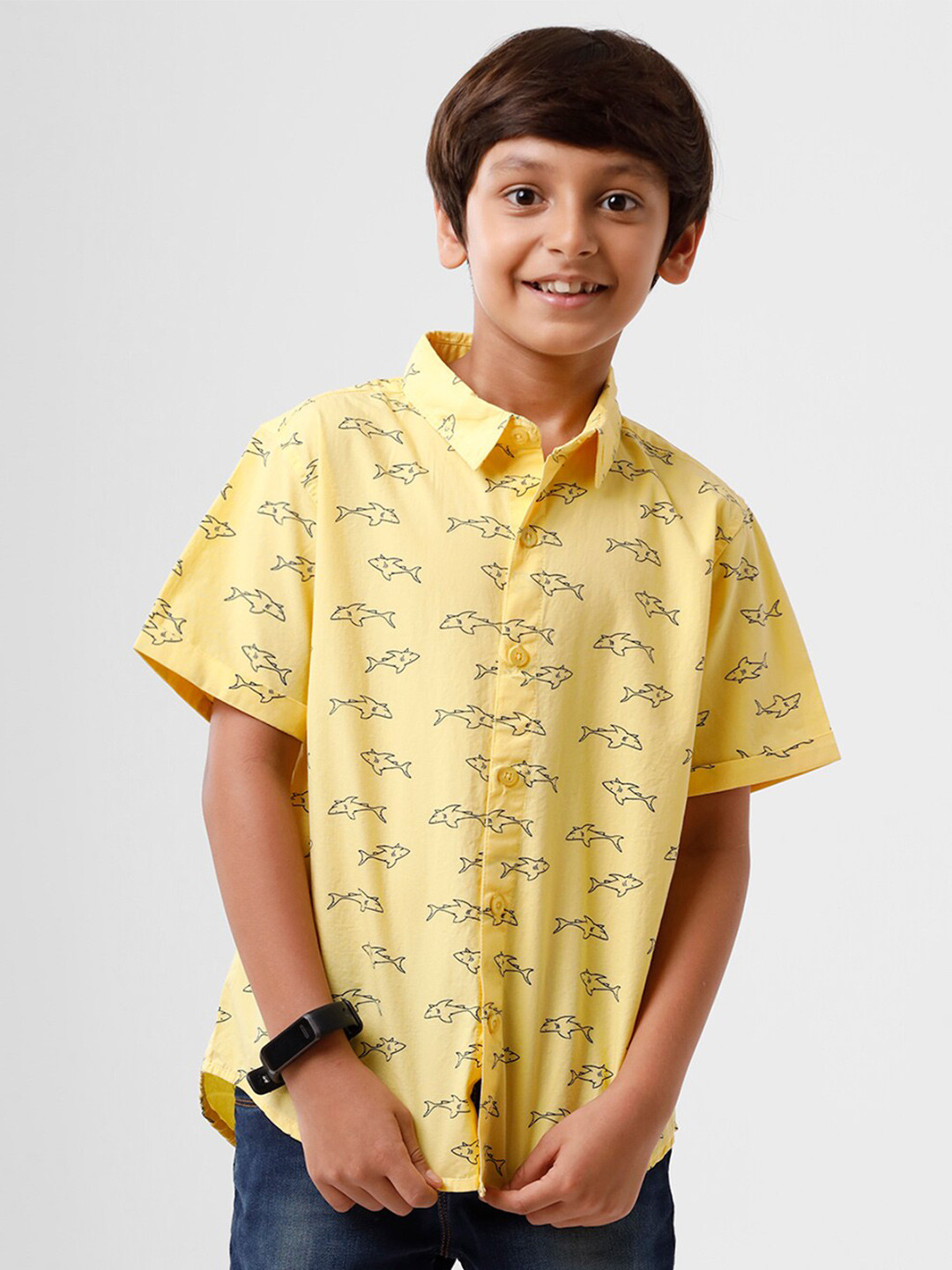 

PIPIN Kids Boys Lime Yellow Semi Sheer Conversational Printed Casual Shirt