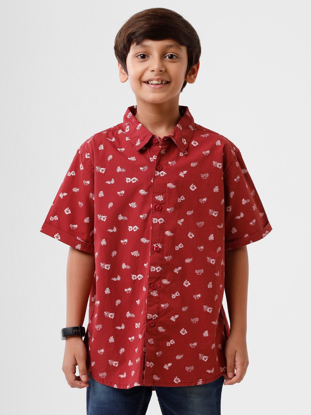 

PIPIN Kids Boys Maroon Semi Sheer Conversational Printed Casual Shirt