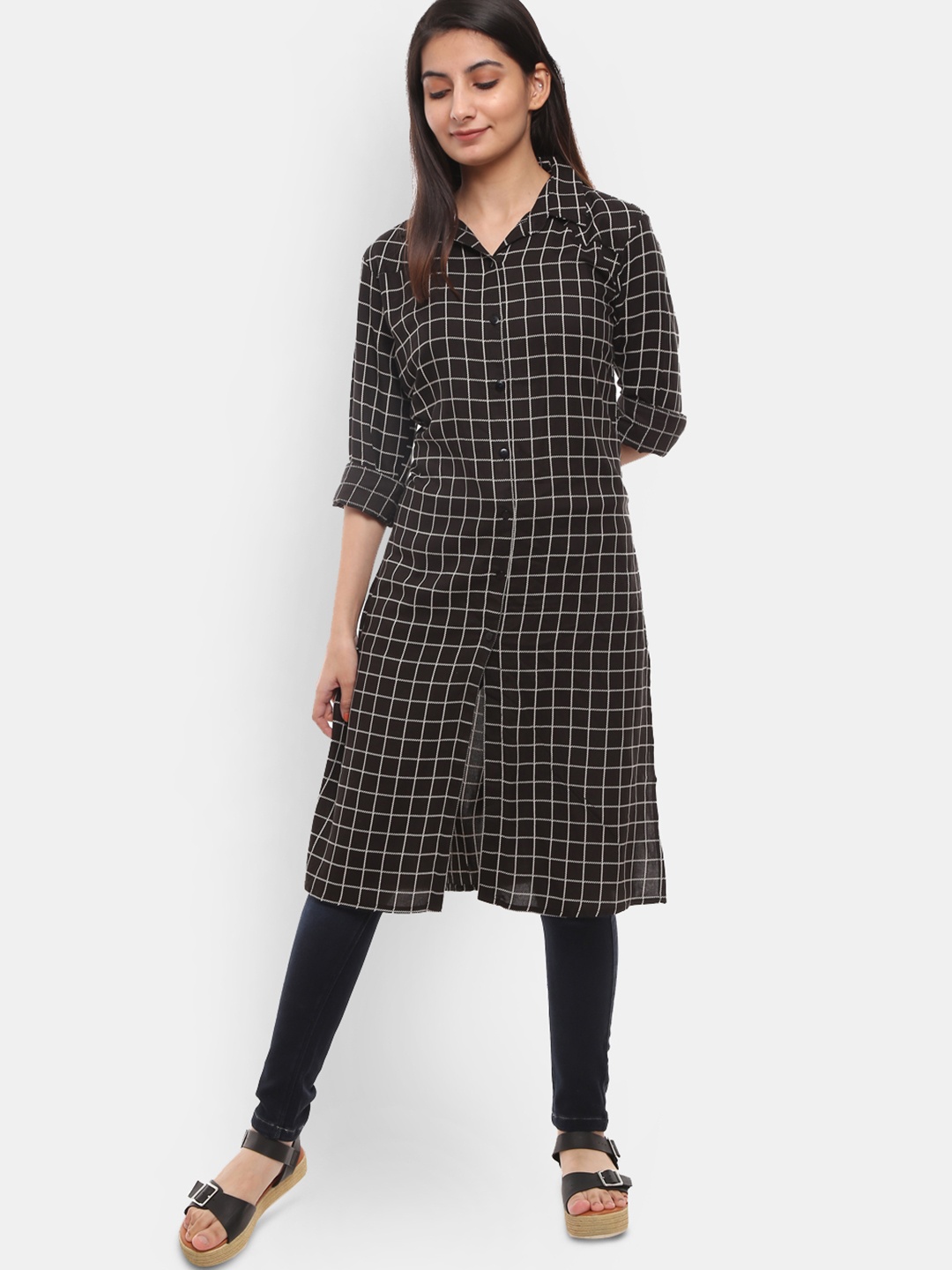 

V-Mart Black Checked Top
