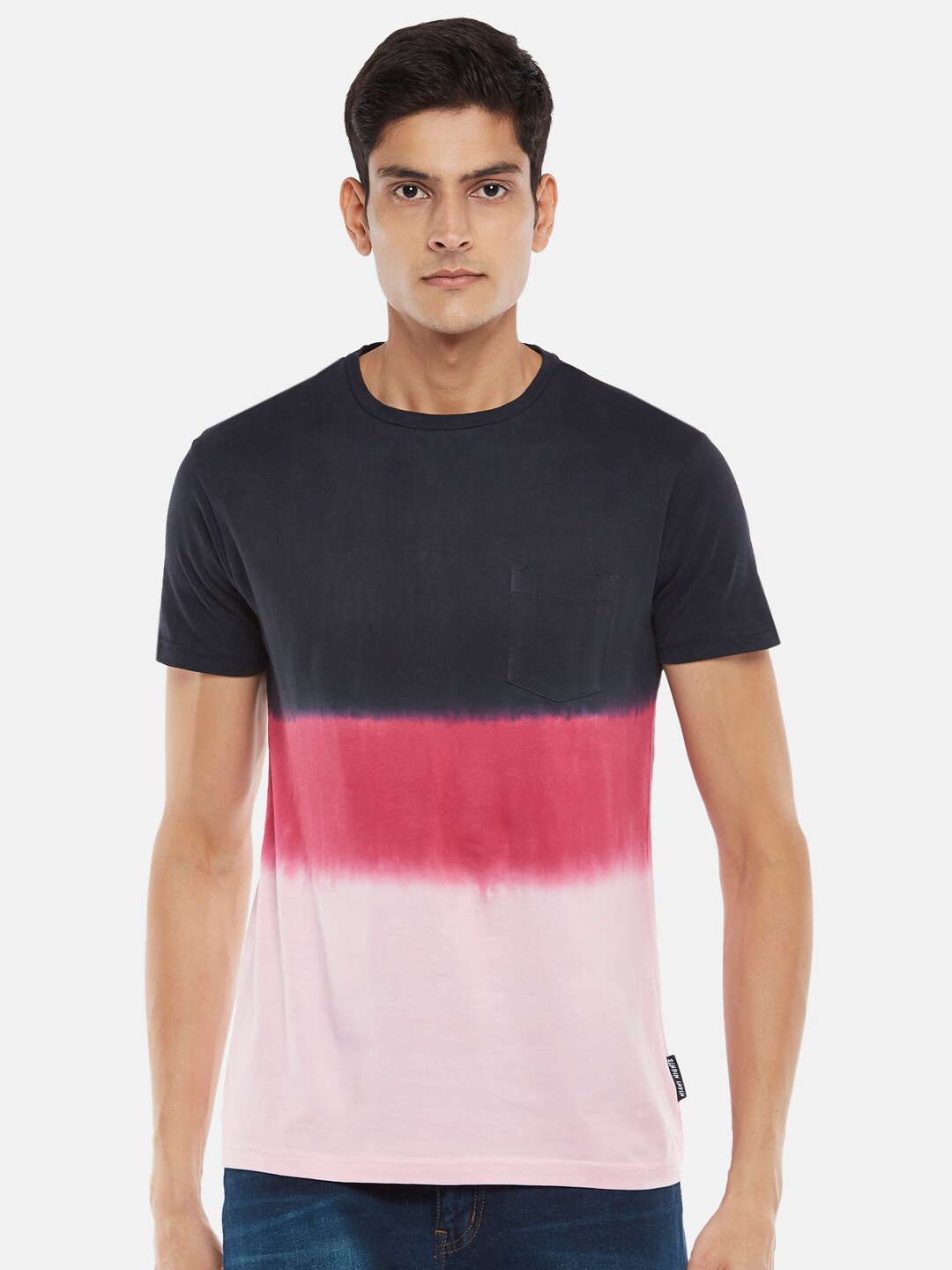 

People Men Pink Colourblocked Polo Collar T-shirt