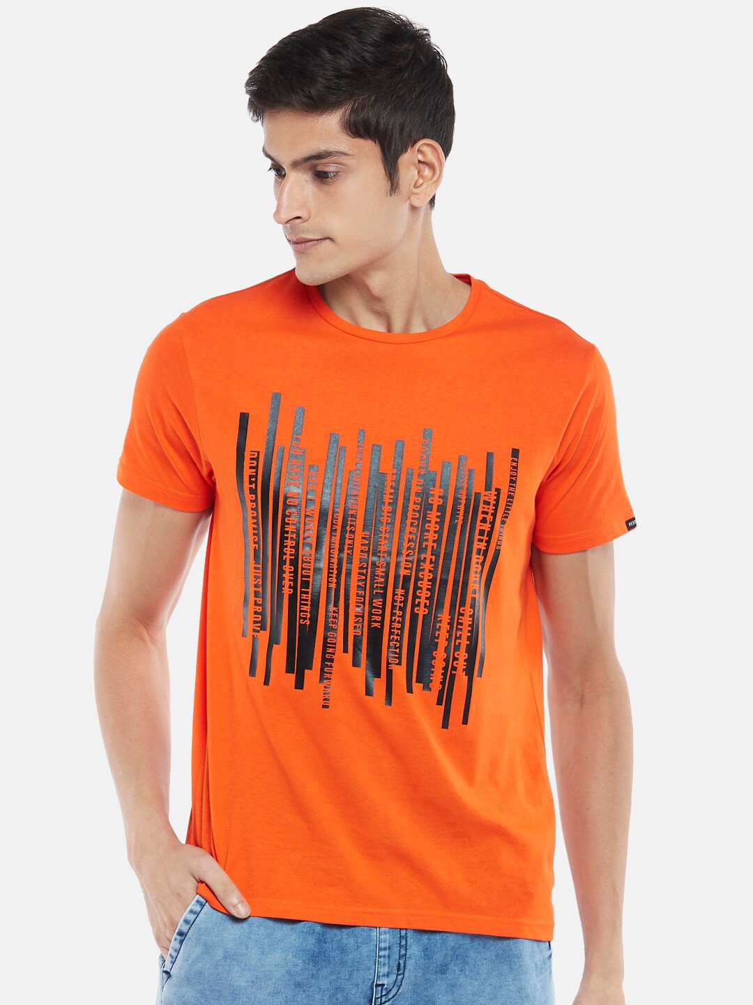 

People Men Orange Typography Printed T-shirt