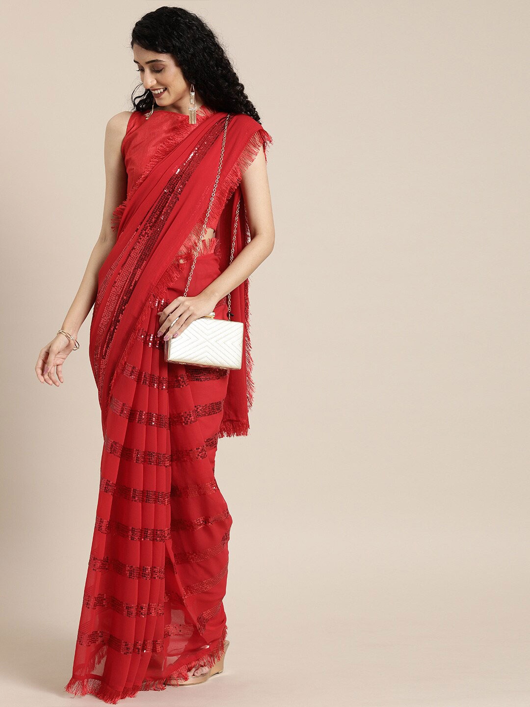 

SHAVYA Red Embellished Sequinned Pure Georgette Saree