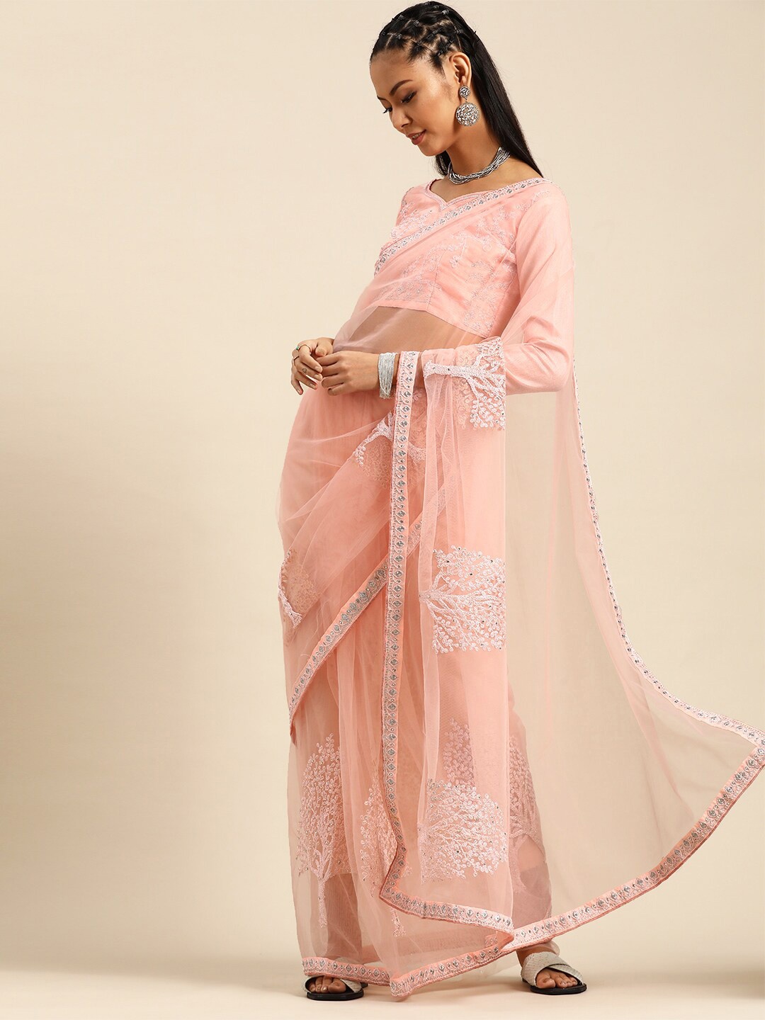 

SHAVYA Rose Embroidered Sequinned Supernet Saree