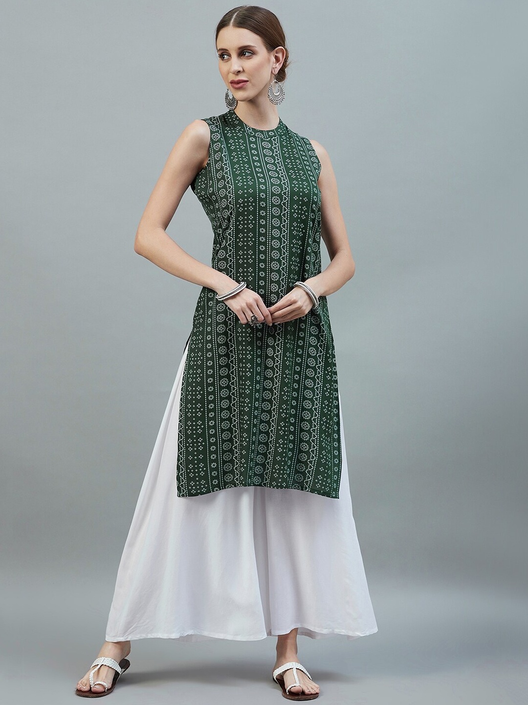 

InWeave Women Green Ethnic Motifs Empire Kurti with Sharara
