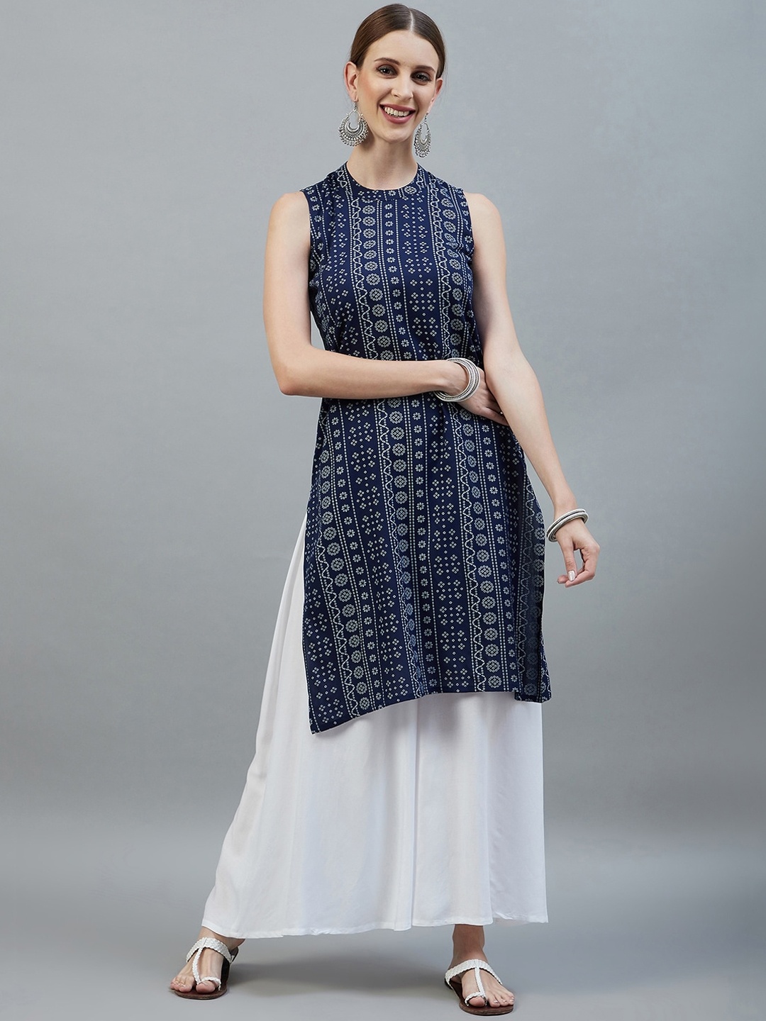 

InWeave Women Blue Yoke Design Empire Kurti with Palazzos