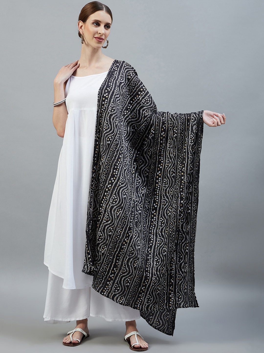 

InWeave Women White Empire Kurta with Palazzos & With Dupatta