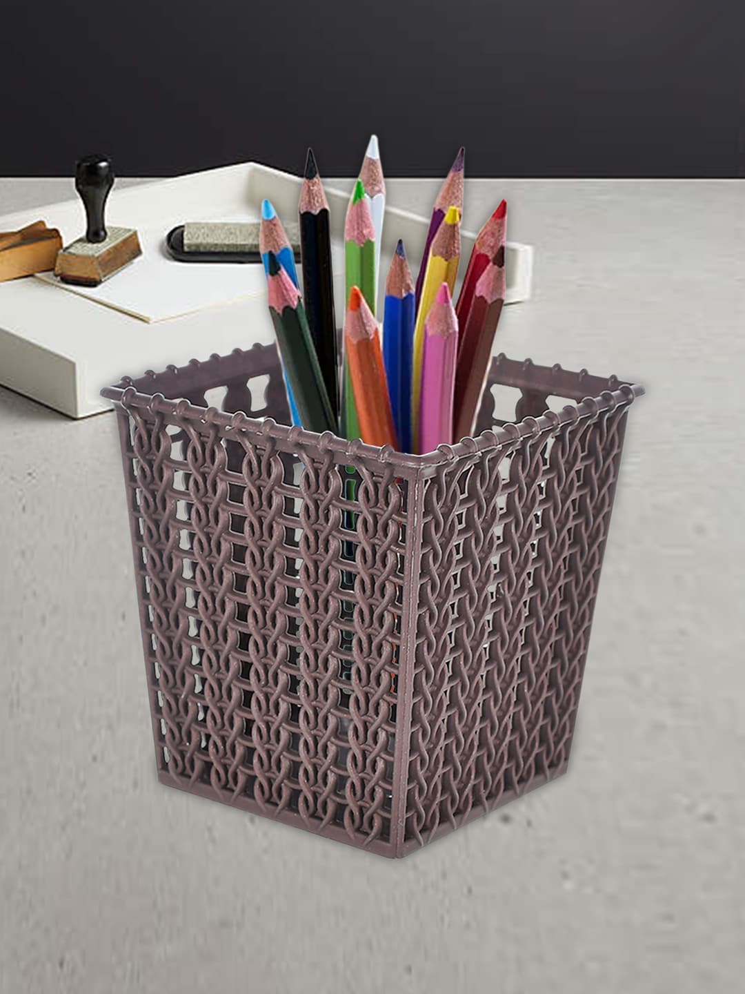 

Kuber Industries Set Of 3 Solid Desk Organisers, Brown