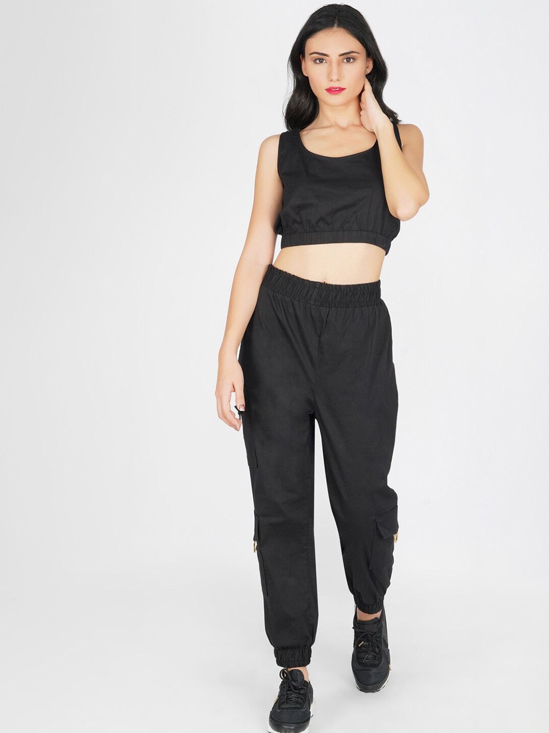 

KOVET Women Black Original Loose Fit High-Rise Joggers Trousers